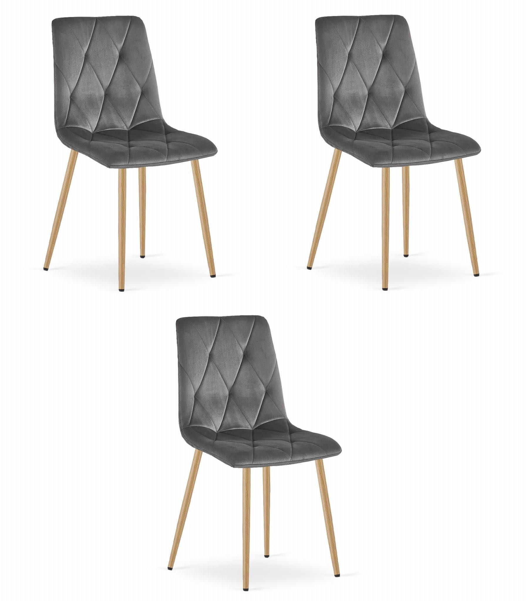 ESSZIMMERSTUHL 3er Set Dunkelgrauer Velours, Gepolsterte Sitzfläche, Holzbeine, Modernes Design - Grau, Textil (46/89/40cm) - Best For Home