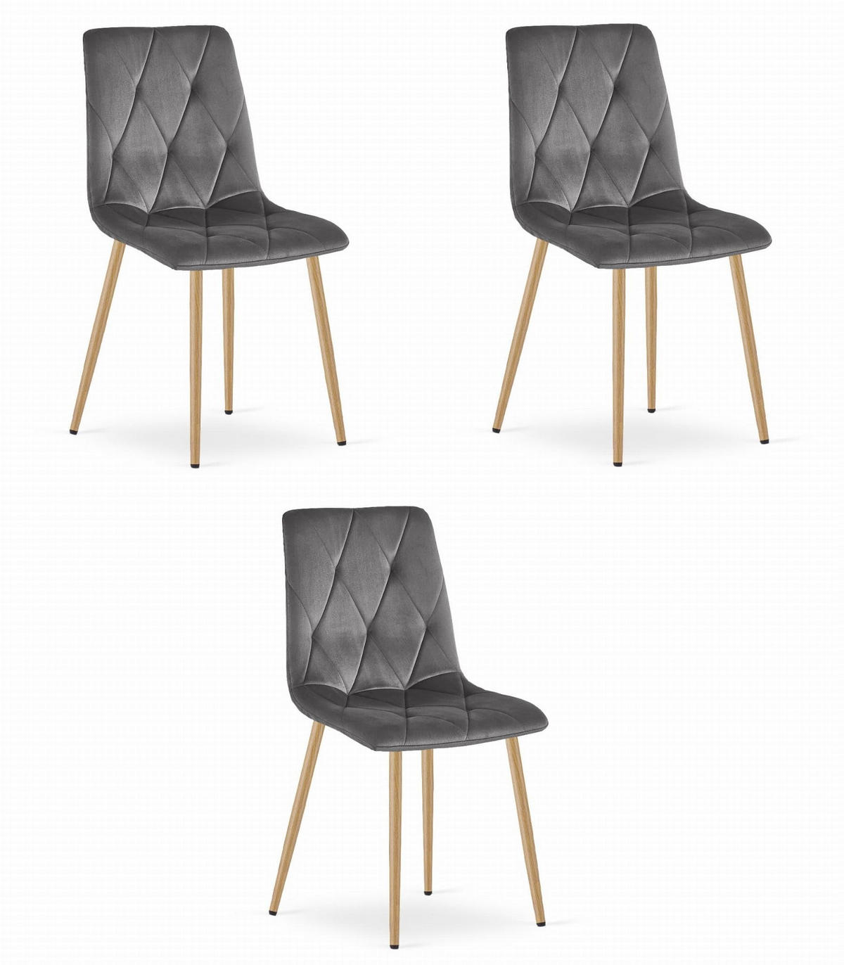 ESSZIMMERSTUHL 3er Set Dunkelgrauer Velours, Gepolsterte Sitzfläche, Holzbeine, Modernes Design - Grau, Textil (46/89/40cm) - Best For Home