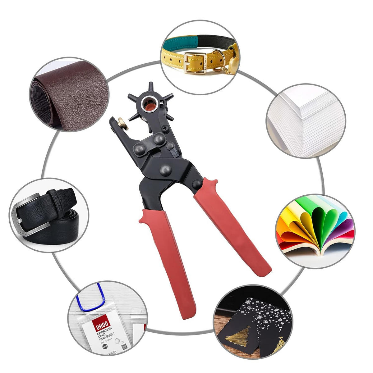 LOCHZANGE – zum Stanzen von Löchern in Leder – geeignet für Gürtel, Uhrenarmbänder, Hundehalsbänder, Sättel usw. - Rot, Metall (24/7.3/7.3cm) - DCA