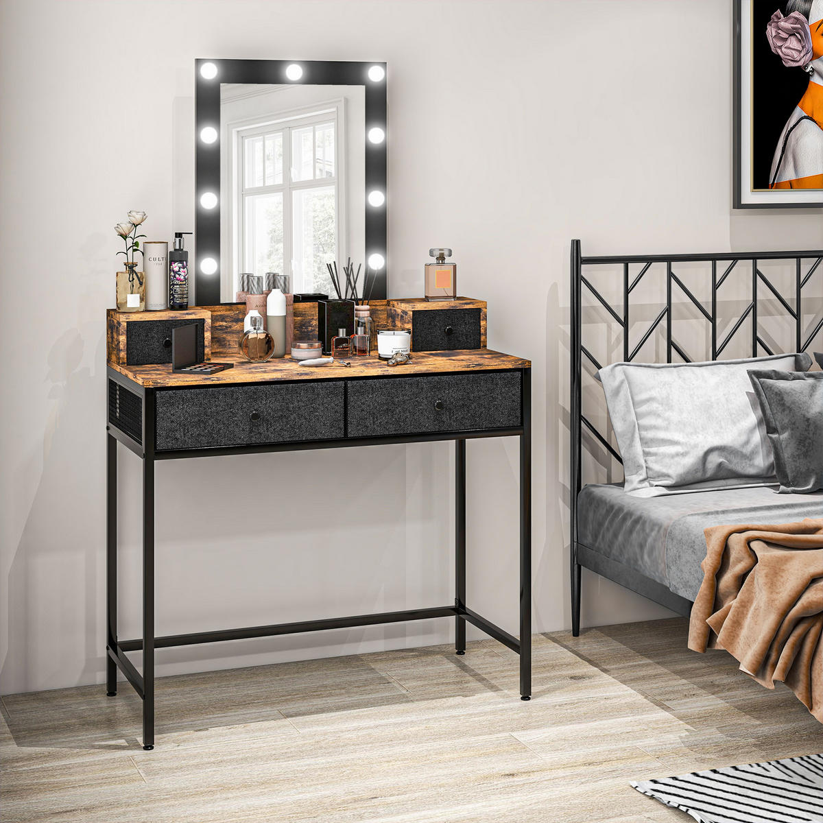 SCHMINKTISCH DE-18291 Dunkles Holz/Schwarz - Braun, Holzwerkstoff (40/148/90cm) - ComfortXL