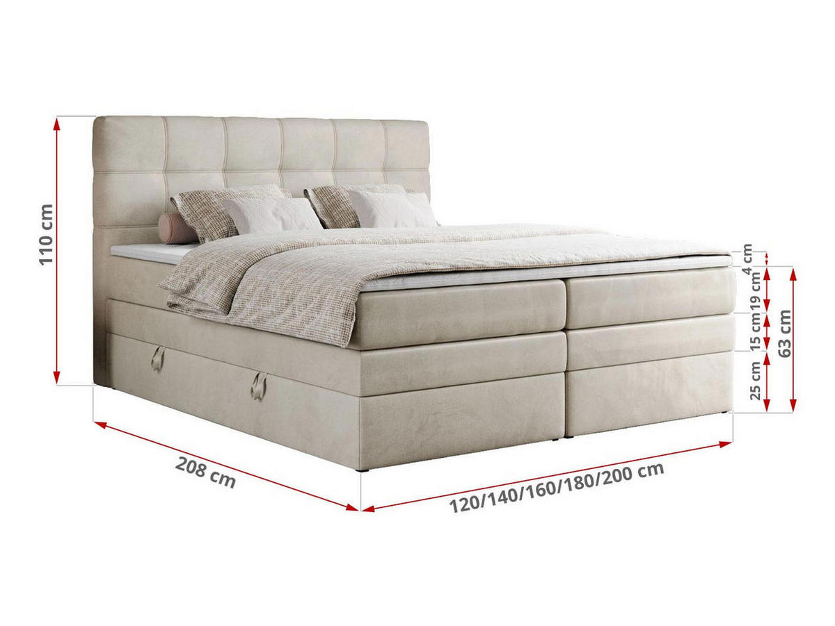 BOXSPRINGBETT ERNI KING 180/200 Beige Velvet - H4 - Beige, Holz/Textil (180/200cm) - MKS