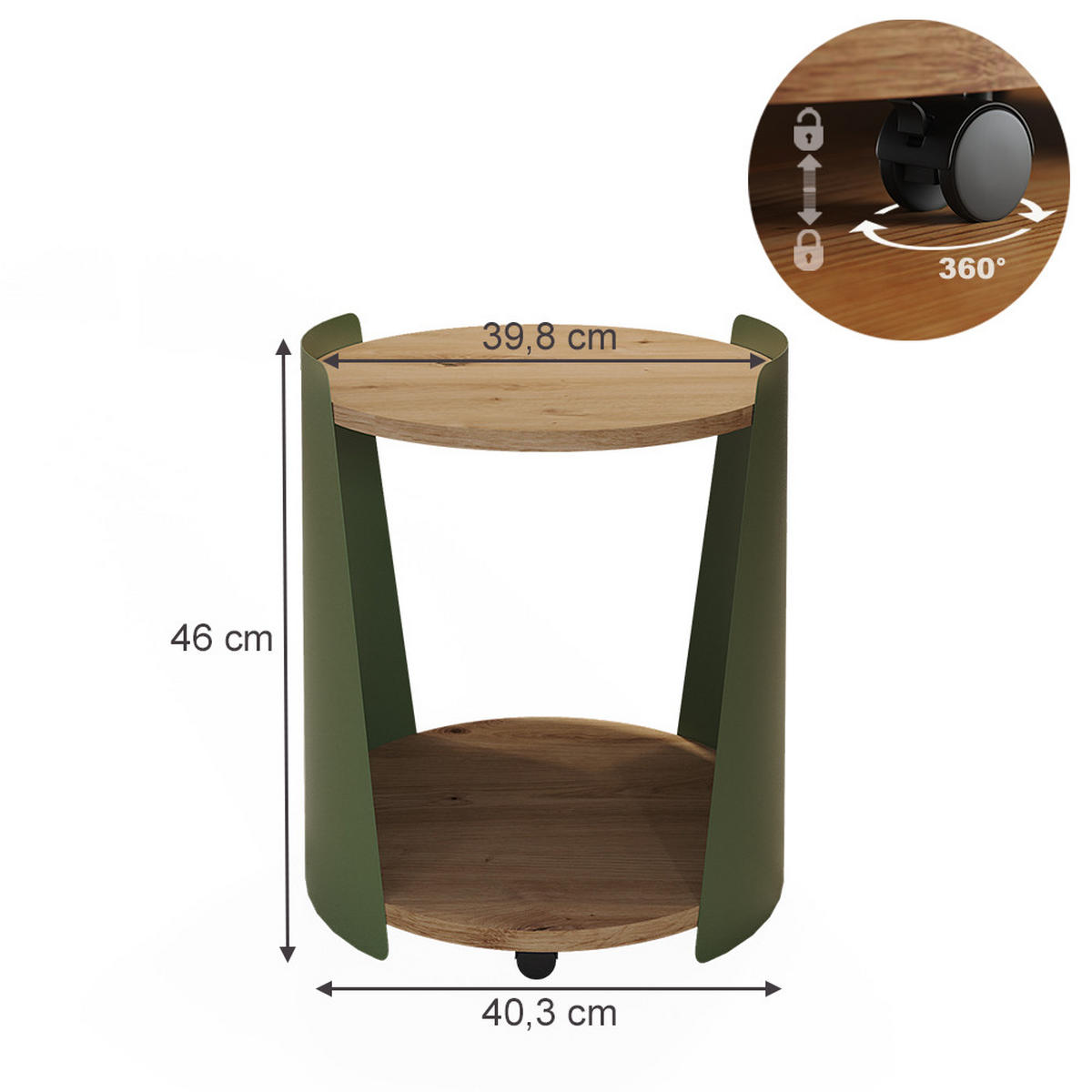 KONFERENČNÍ STŮL Lofta Zelená 40 x 40 cm - zelená barva/barva dubu, kompozitní dřevo (40/40/46cm) - Vicco