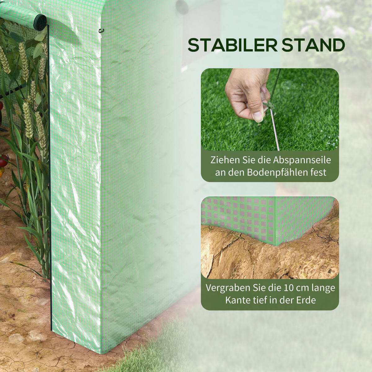 FOLIENGEWÄCHSHAUS, Grün, Stahl, PE - Grün, Kunststoff (140/200/200cm) - Outsunny