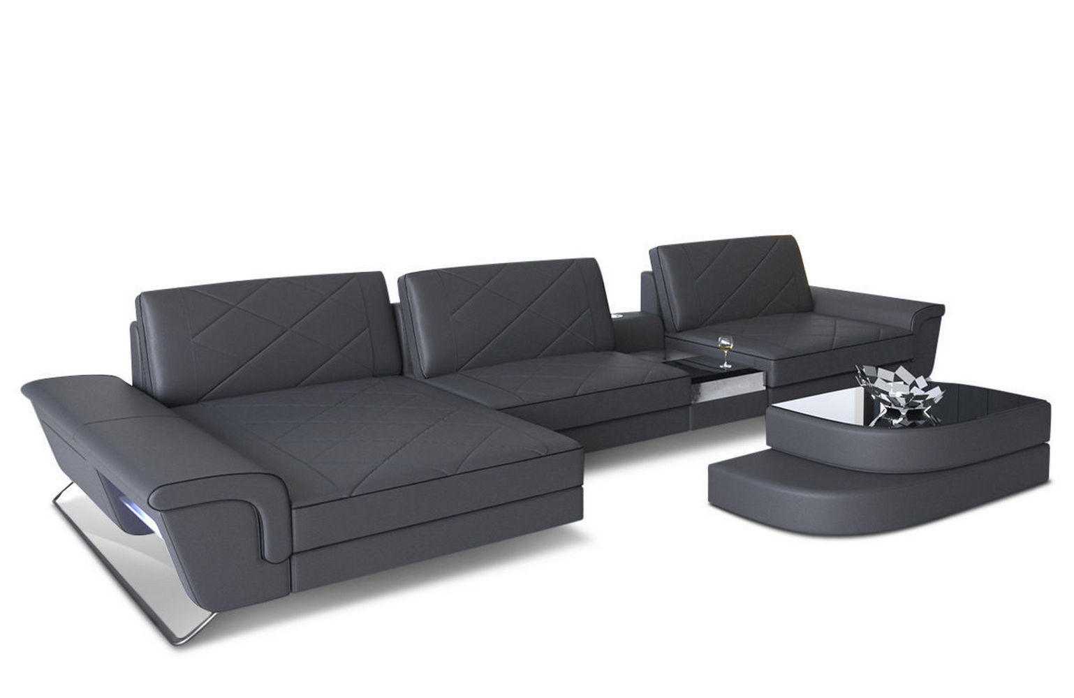 LEDERSOFA Bari L - Schwarz/Grau, Leder (197/369cm) - Sofa Dreams