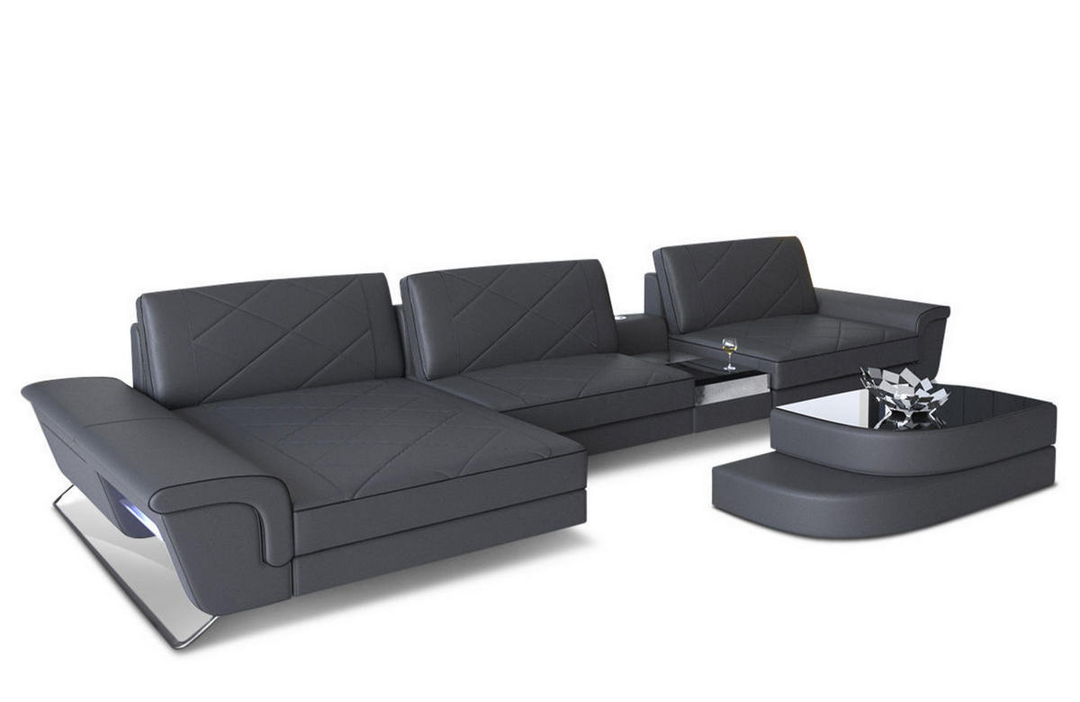 LEDERSOFA Bari L - Schwarz/Grau, Leder (197/369cm) - Sofa Dreams