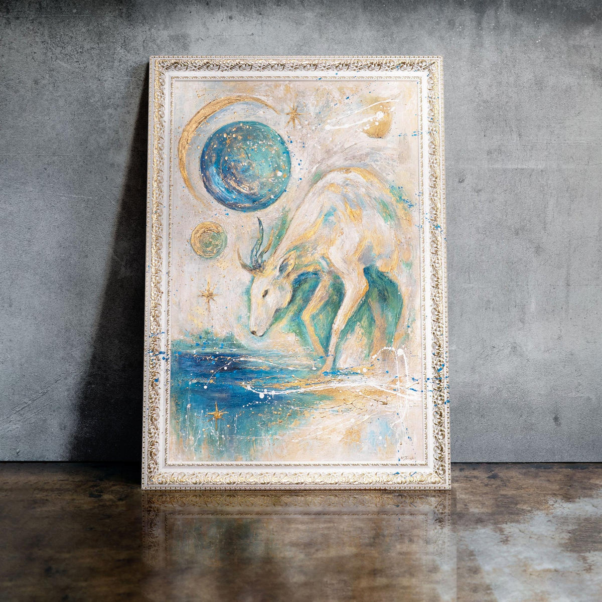 GEMÄLDE Mondwächter Schattenfugenrahmen Weiß 120x80 cm - Weiß, Holz (120/80cm) - YS-art gallery