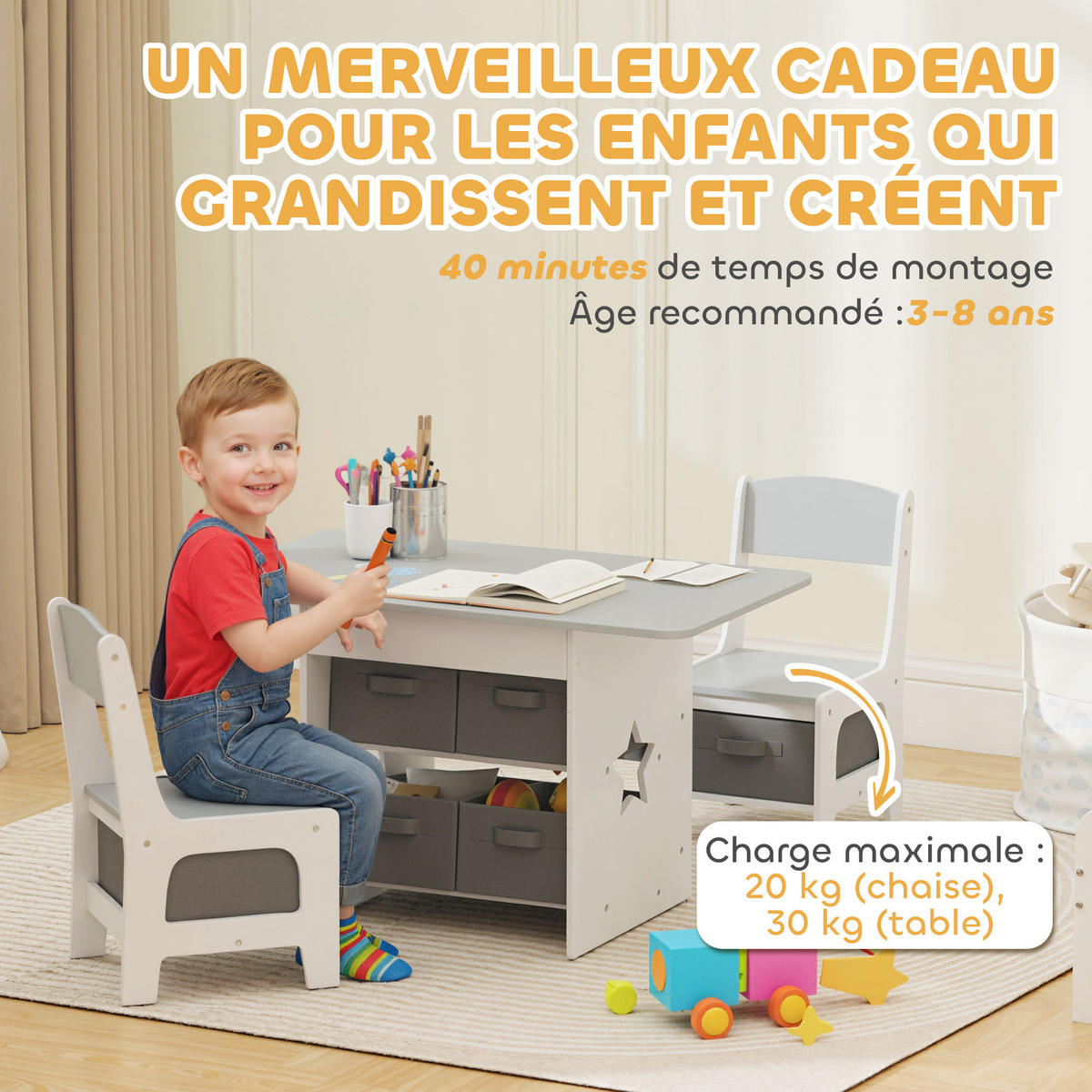 KINDERSITZGRUPPE DE-17540 6 herausnehmbare Schubladen Grau - Grau, Holzwerkstoff (48/49/80cm) - ComfortXL