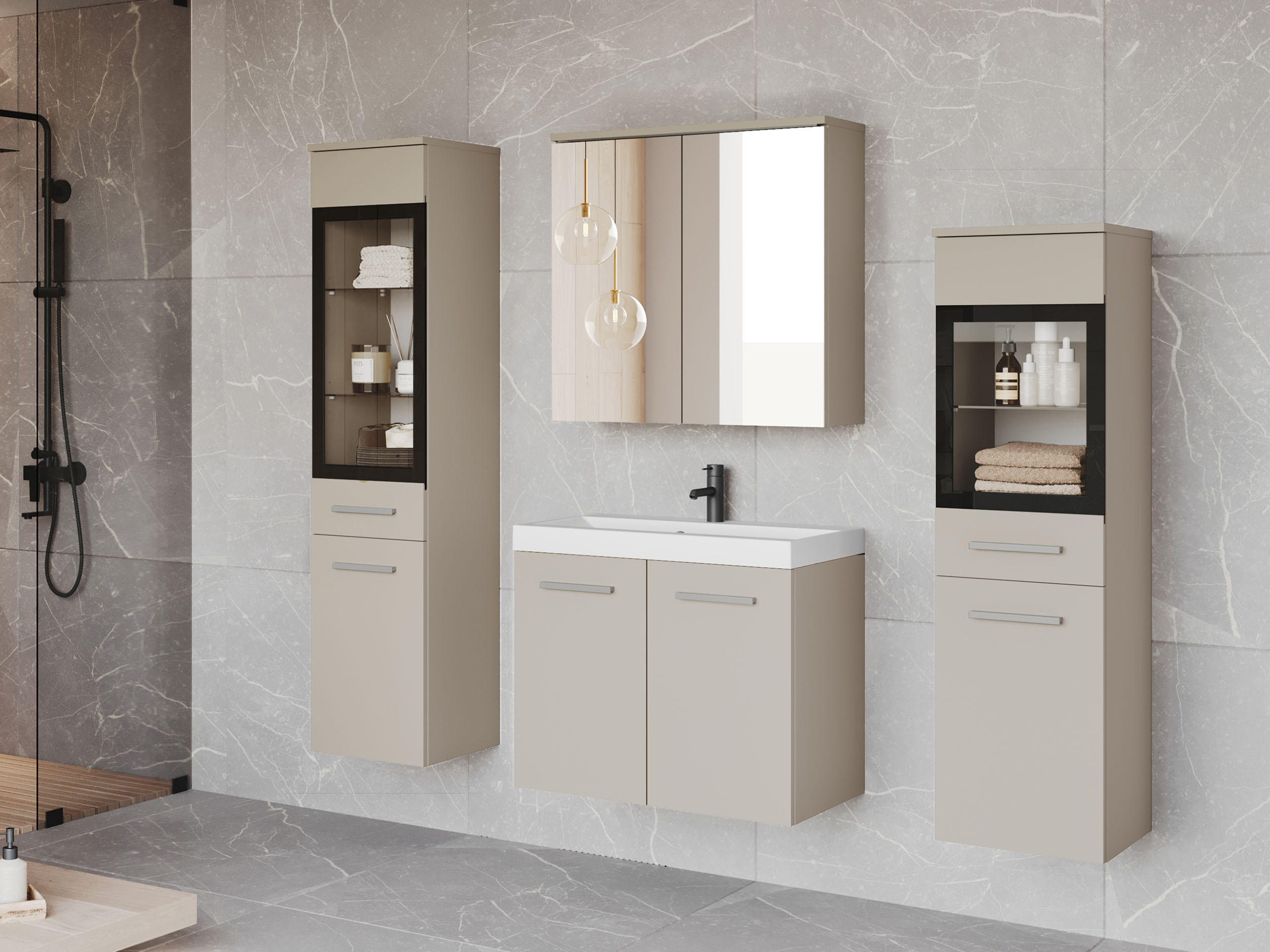 BADMÖBEL-SET Madrit II - Kaschmir/Silberfarben, Holzwerkstoff/Kunststoff (132/132/30cm) - MIRJAN24