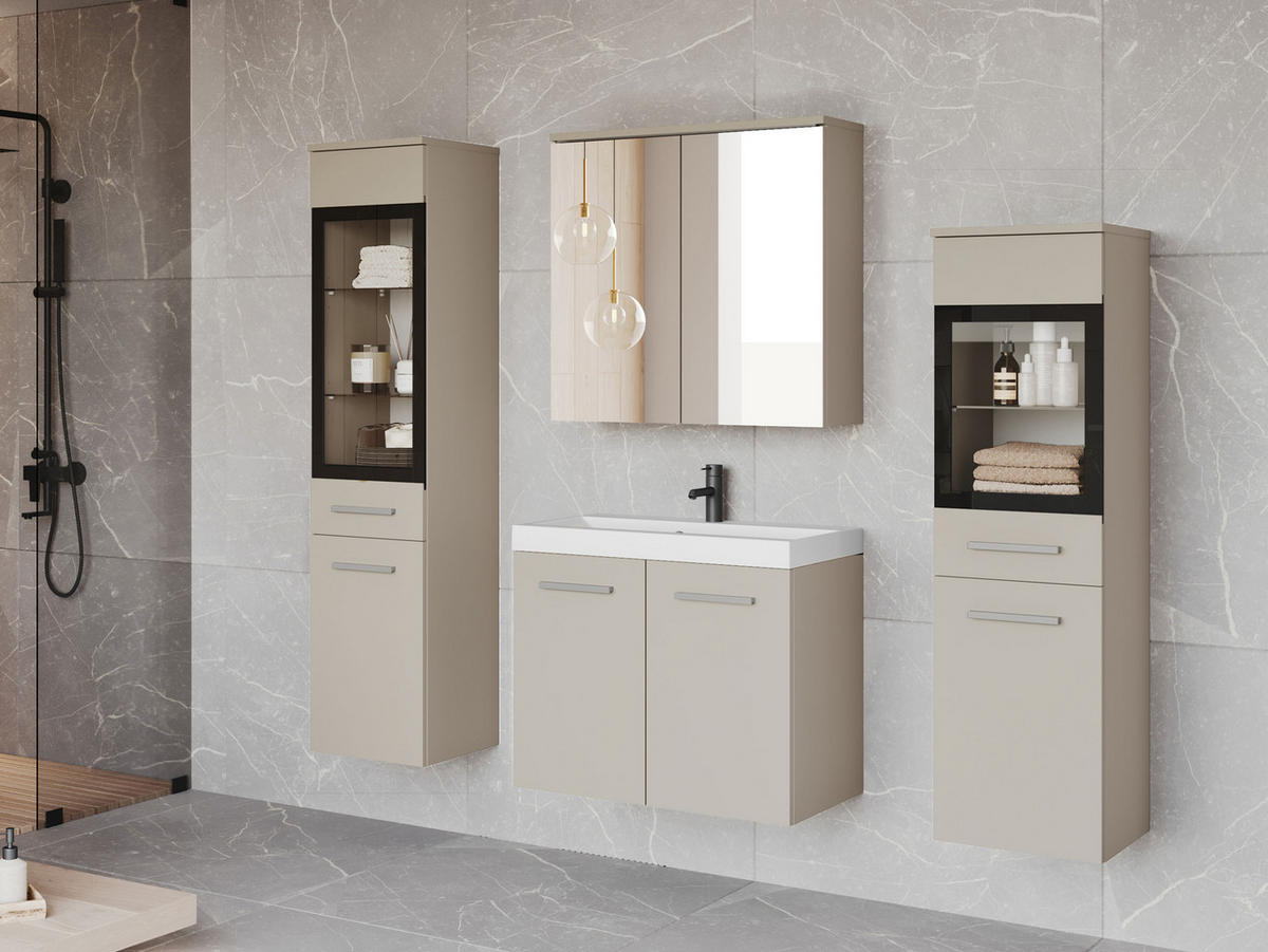 BADMÖBEL-SET Madrit II - Kaschmir/Silberfarben, Holzwerkstoff/Kunststoff (132/132/30cm) - MIRJAN24
