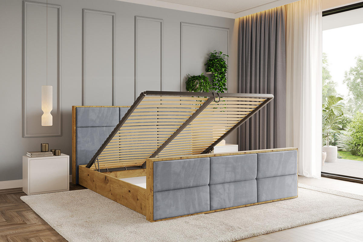 POLSTERBETT mit Bettkasten, Fußteil und Lattenrost, Boxbett mit Matratze H3/H4 - ENZO1-Z 120x200 Grau - Grau, Holzwerkstoff/Textil (120/200cm) - ALTDECOR