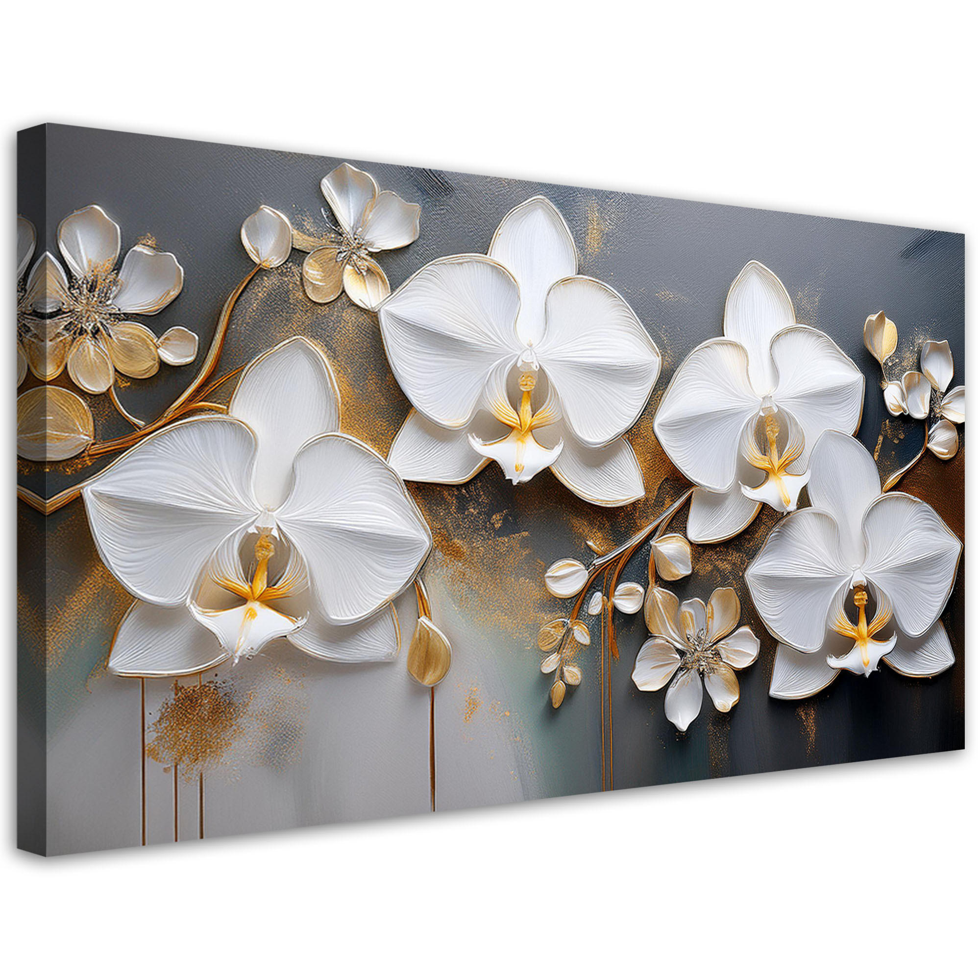 LEINWANDBILD Orchideen-weiße Blumen-Abstraktion 100x50cm - Weiß, Textil (100/50cm) - Feeby