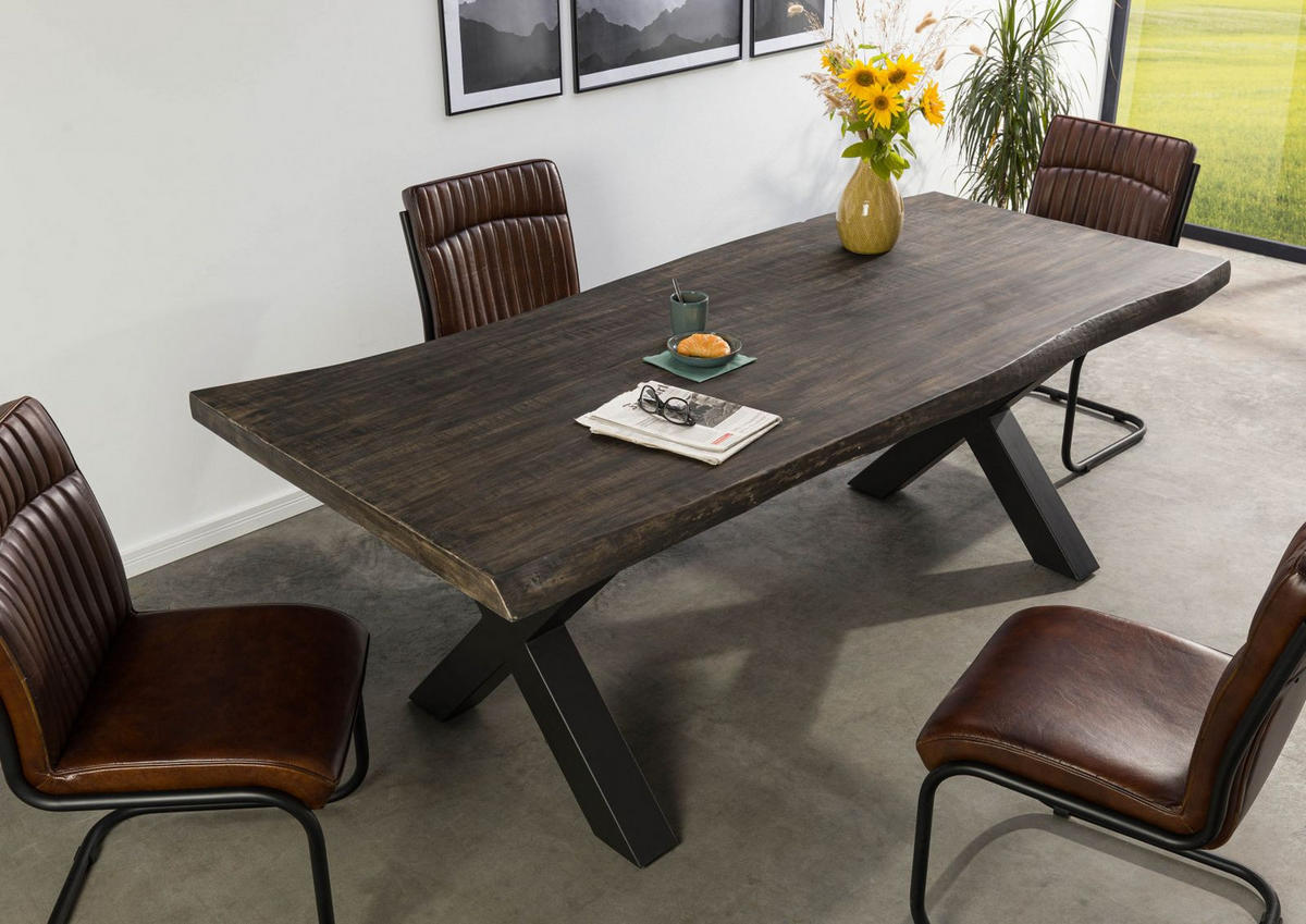BAUMTISCH Mango 240x100x77 grau lackiert / X-Beine anthrazit matt FREEFORM 5 - Grau, Holz (240/100/77cm) - Massivmoebel24