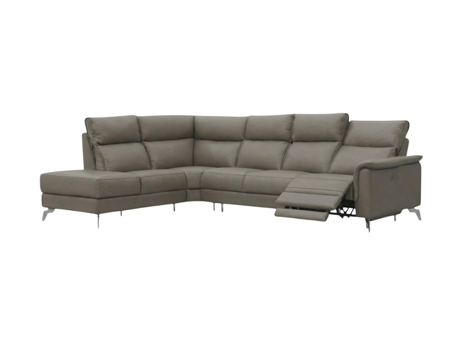 ECKSOFA Borea Echtleder mit 1 x Relaxfunktion Greige - Greige, Leder/Metall (220/310cm)