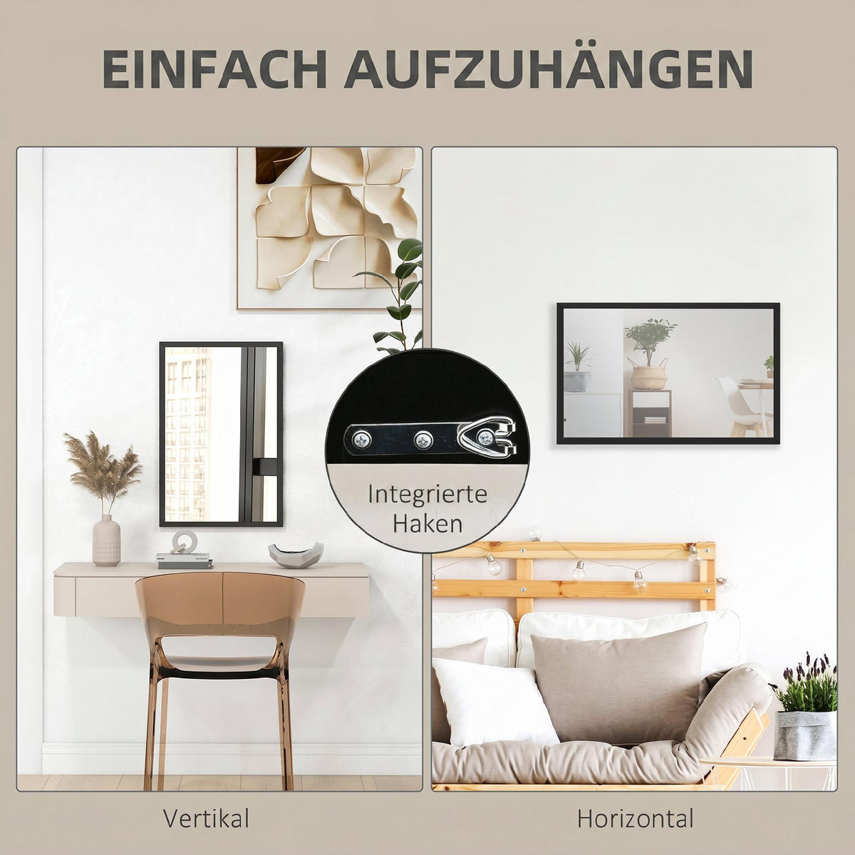 WANDSPIEGEL MDF Glas Schwarz - Schwarz, Holzwerkstoff (2/60/40cm) - HOMCOM