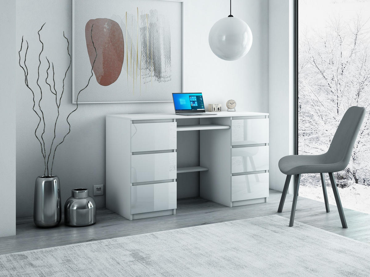 COMPUTERTISCH Bella B2 Weiß Hochglanz - Weiß Hochglanz, Holzwerkstoff (50/127/76cm) - roe furniture