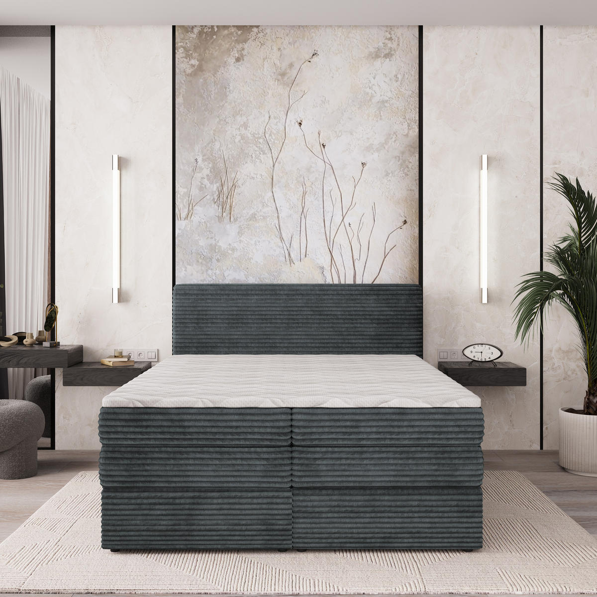 BOXSPRINGBETT LUNERA 140x200 cm mit Matratze und Topper - Grau - Grau, Holz (140/200cm) - MASSENO