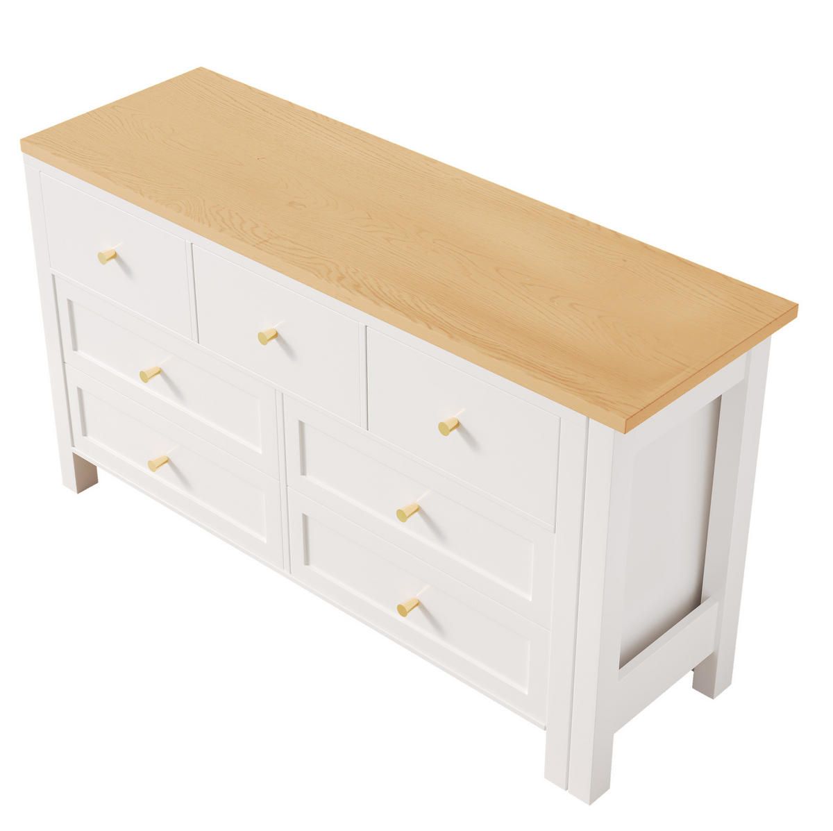 SCHREIBTISCH mit 7 Schubladen in Weiß/Eiche, drehbar und als Eckschreibtisch nutzbar - Naturfarben, Holzwerkstoff (120/40/70cm) - BEAOK
