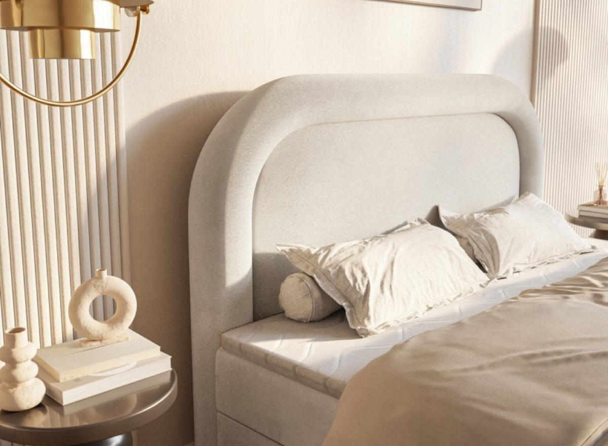 BETT Hellbeige ROSSINI Kontinentalstil - Beige/Schwarz, Textil (160/200cm) - Sepro Meble