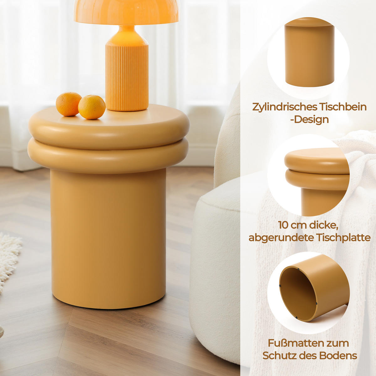 BEISTELLTISCH Rund, Orange & Holz mit Doppelplatte | Ø35 x H40 cm - Orange, Holzwerkstoff (35/35/40cm) - Hometopia