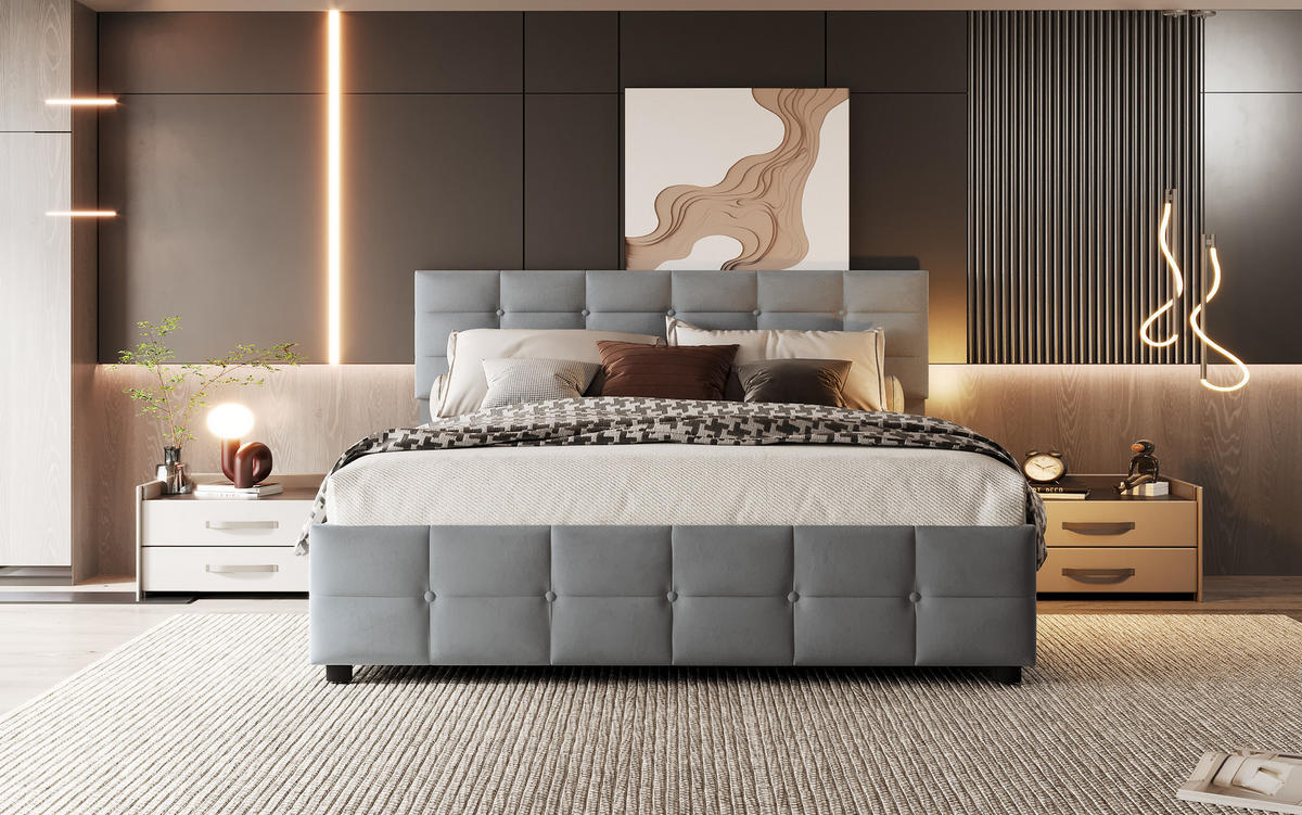POLSTERBETT 180x200 cm Stauraum Samt grau - Grau, Textil (180/200cm) - Fortuna Lai