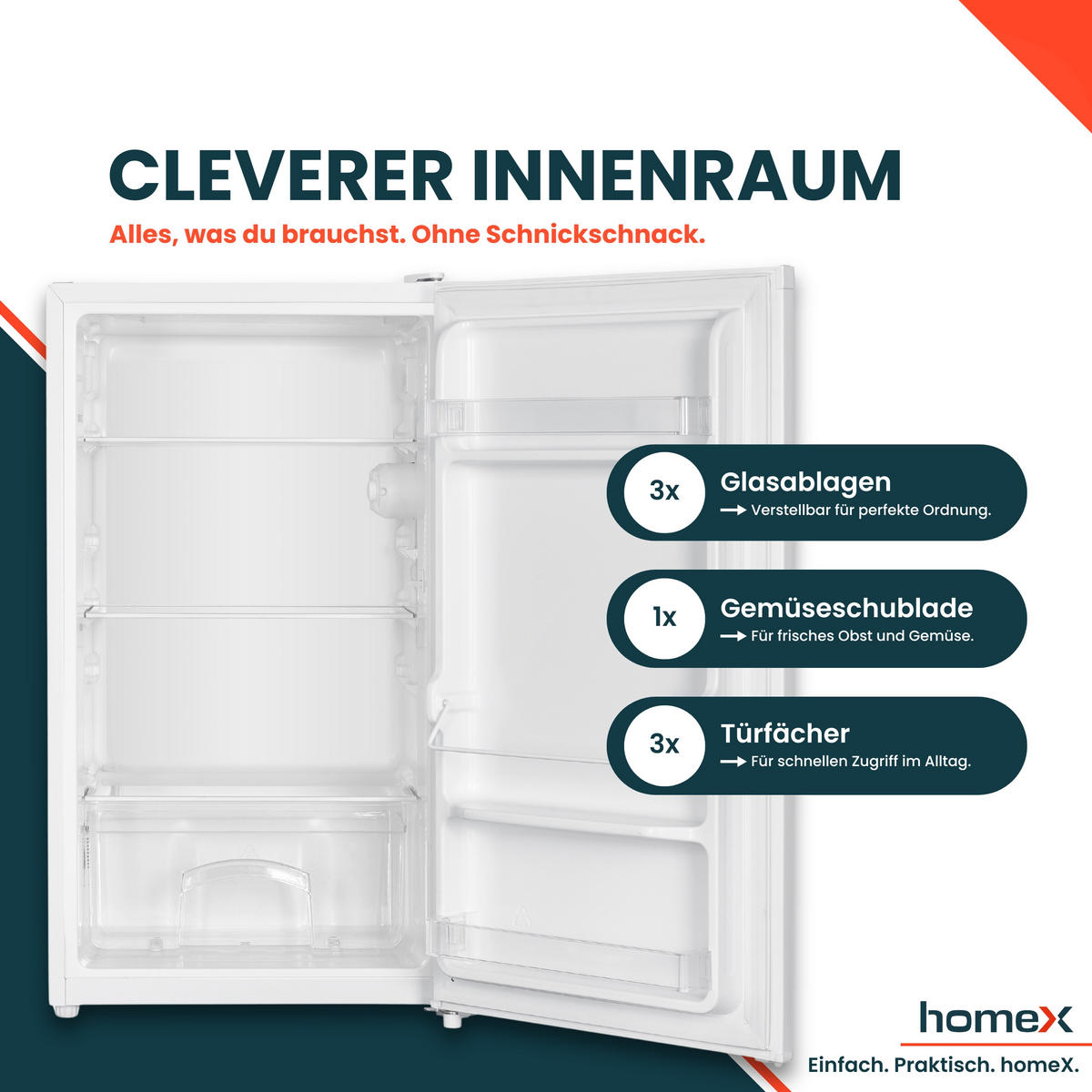 KÜHLSCHRANK CS0881-W ohne Gefrierfach klein - 90L Nutzinhalt, freistehend, kompakt, weiß - Weiß, Glas/Kunststoff (47.5/85/44.5cm) - homeX