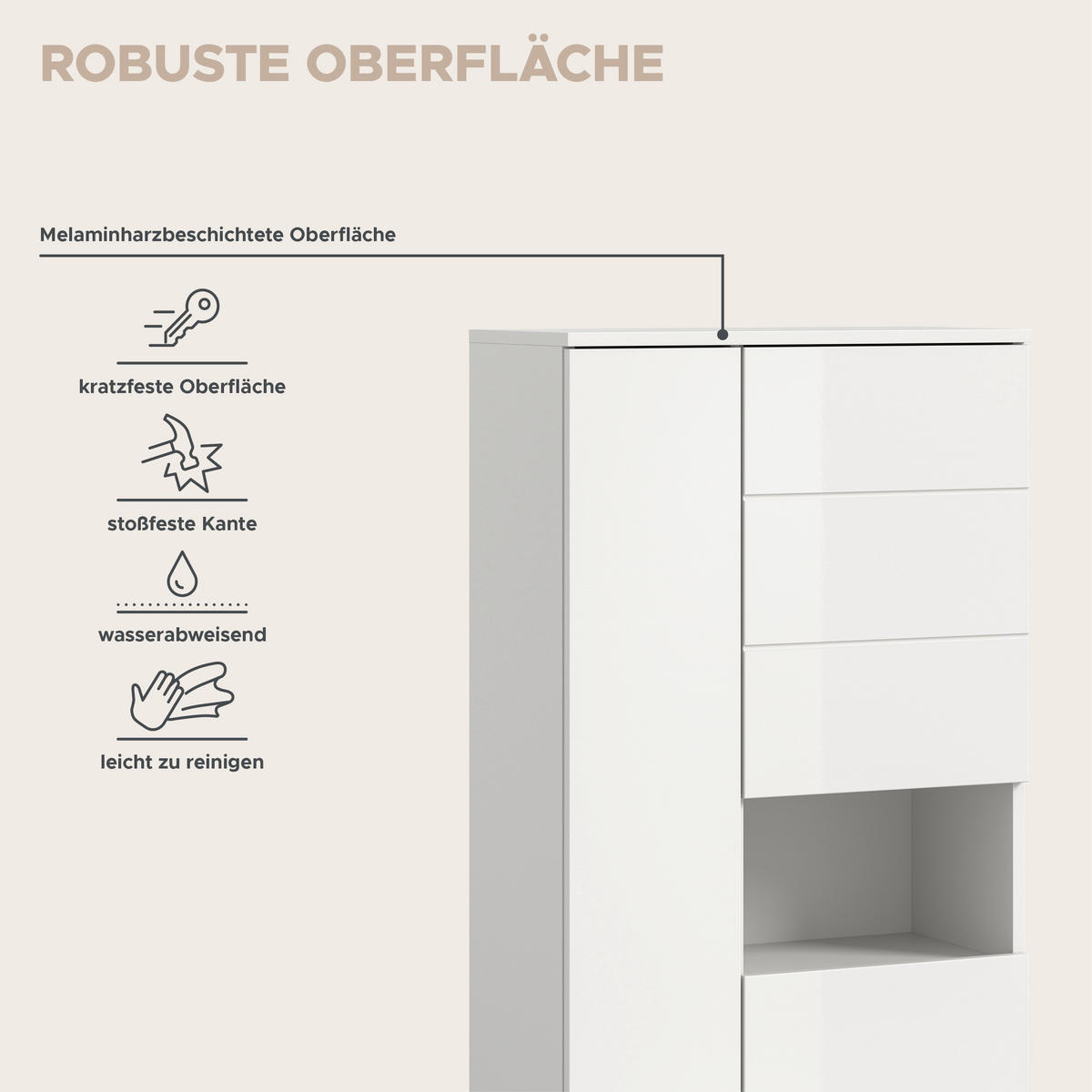 STANDSCHRANK VIRA (B/H/T: ca. 60/133/34 cm) in weiß/weiß hochglanz - Weiß, Holzwerkstoff (60/133/34cm)