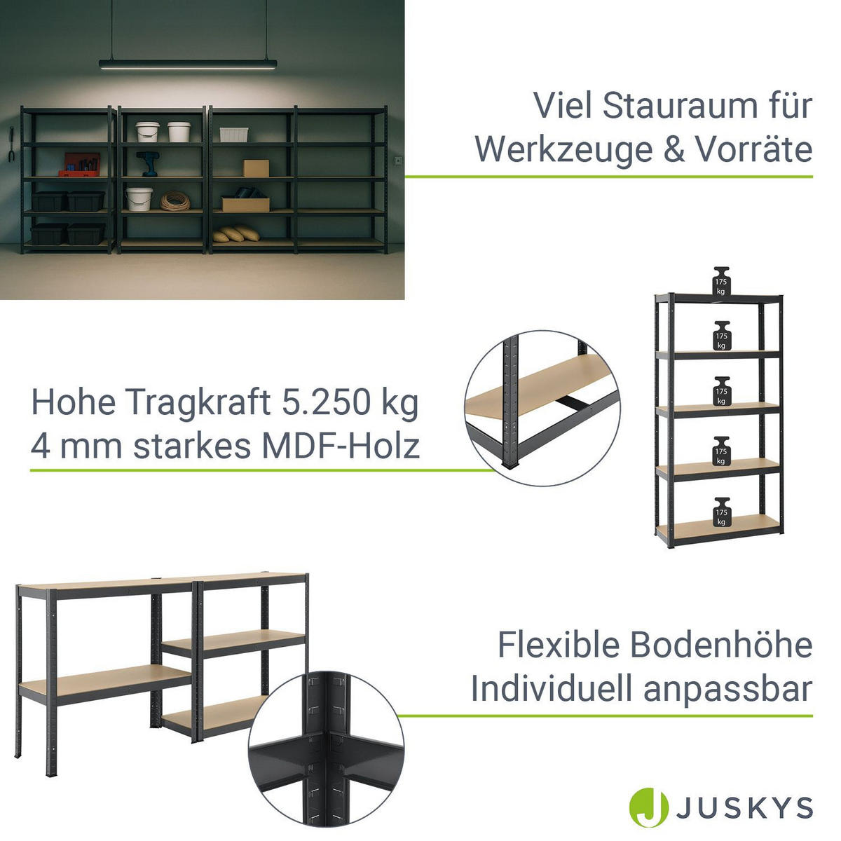 LAGERREGAL Basic grau 180x90x40 cm (6er-Set) - Grau, Metall (90/180/40cm) - Juskys