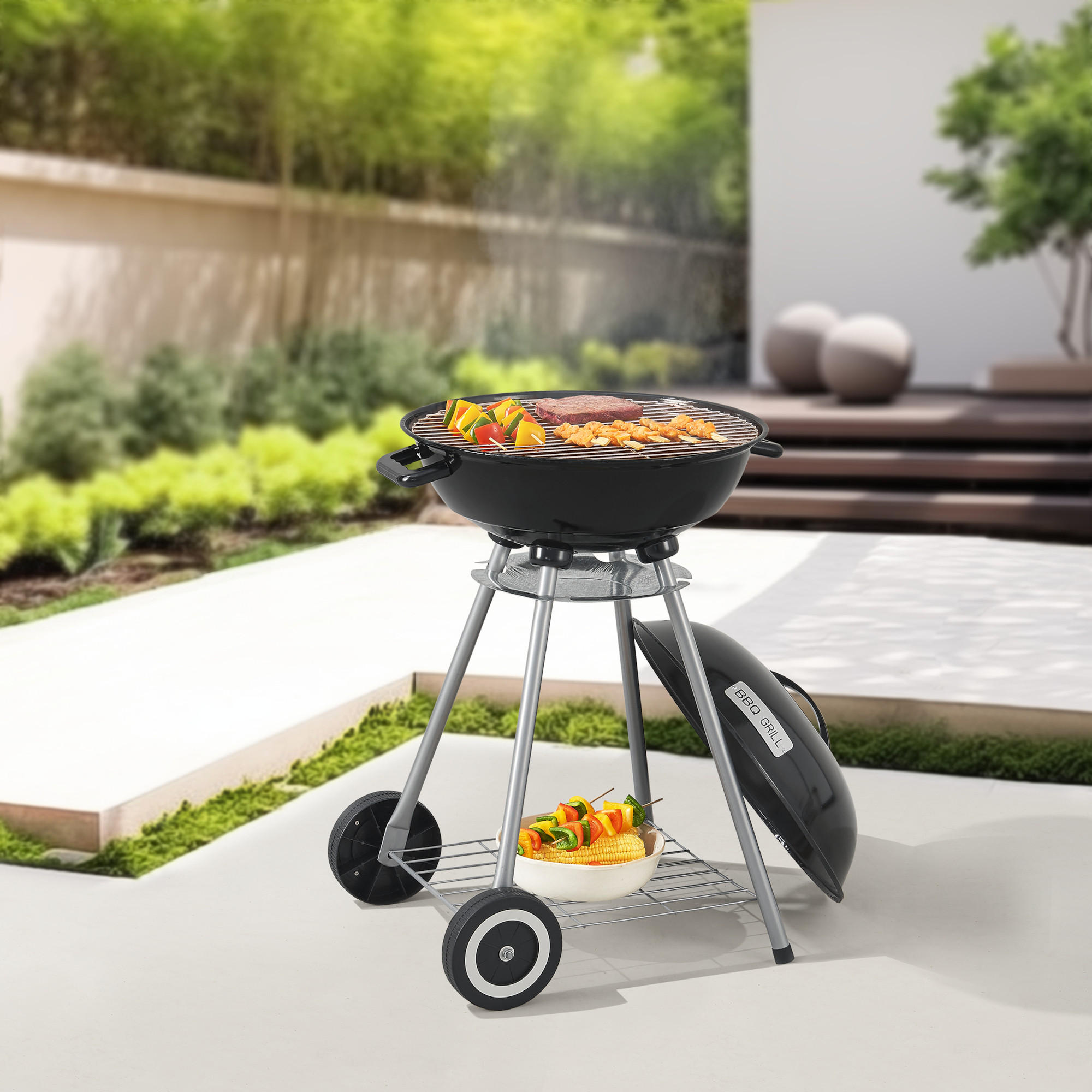 RUNDGRILL Apricena - Schwarz, Metall (80cm) - casa.pro