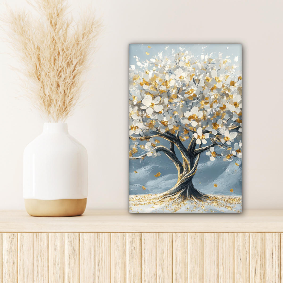 LEINWANDBILD Baum - Winter - Baum des Lebens - Modern - Gold Deko Wohnzimmer 20x30 cm - Goldfarben, Textil (20/30cm) - MuchoWow
