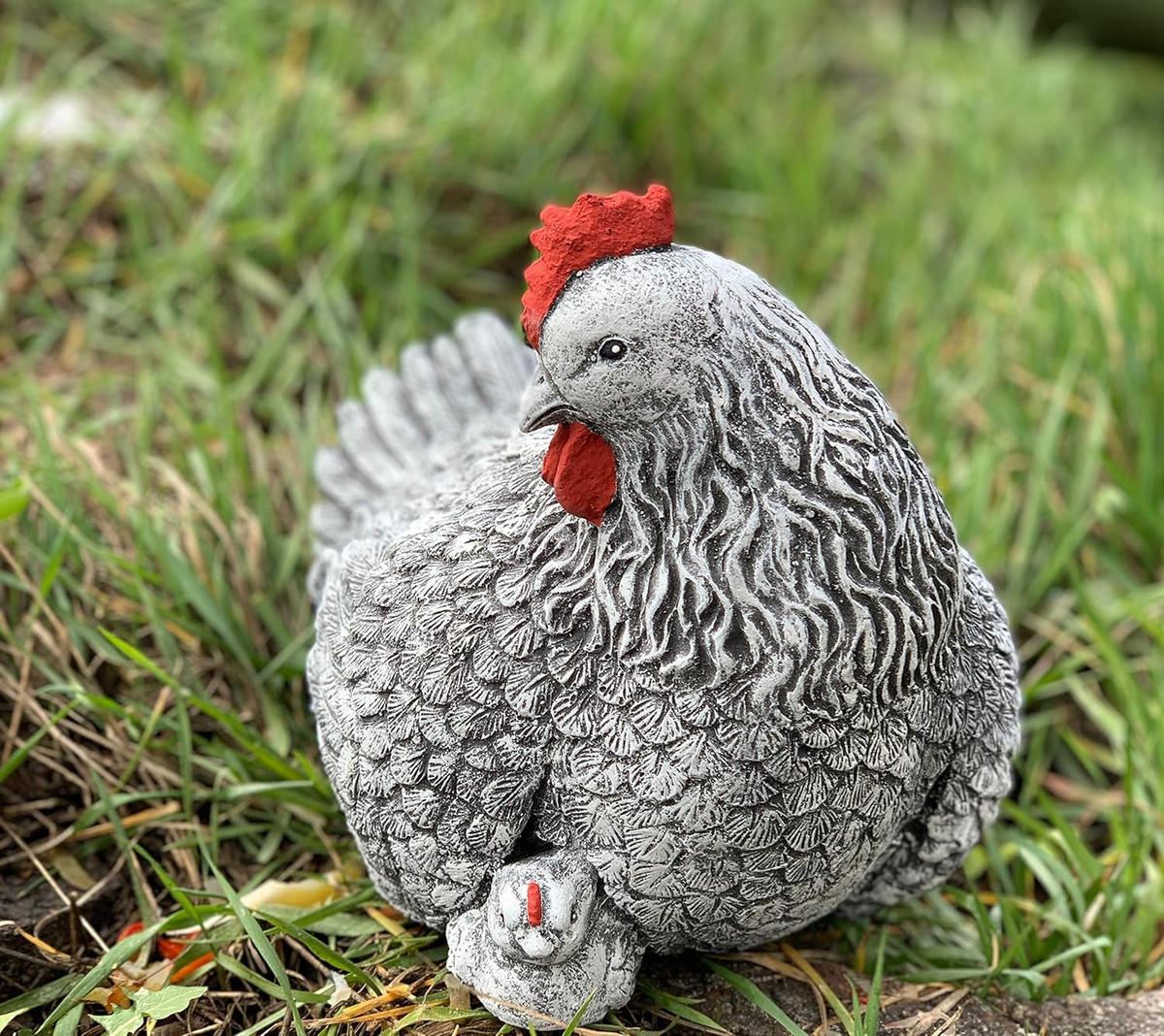 STEINFIGUR großes Huhn mit Küken frostfest wetterfest Gartenfigur - Grau, Stein (20/20/25cm) - stoneandstyle