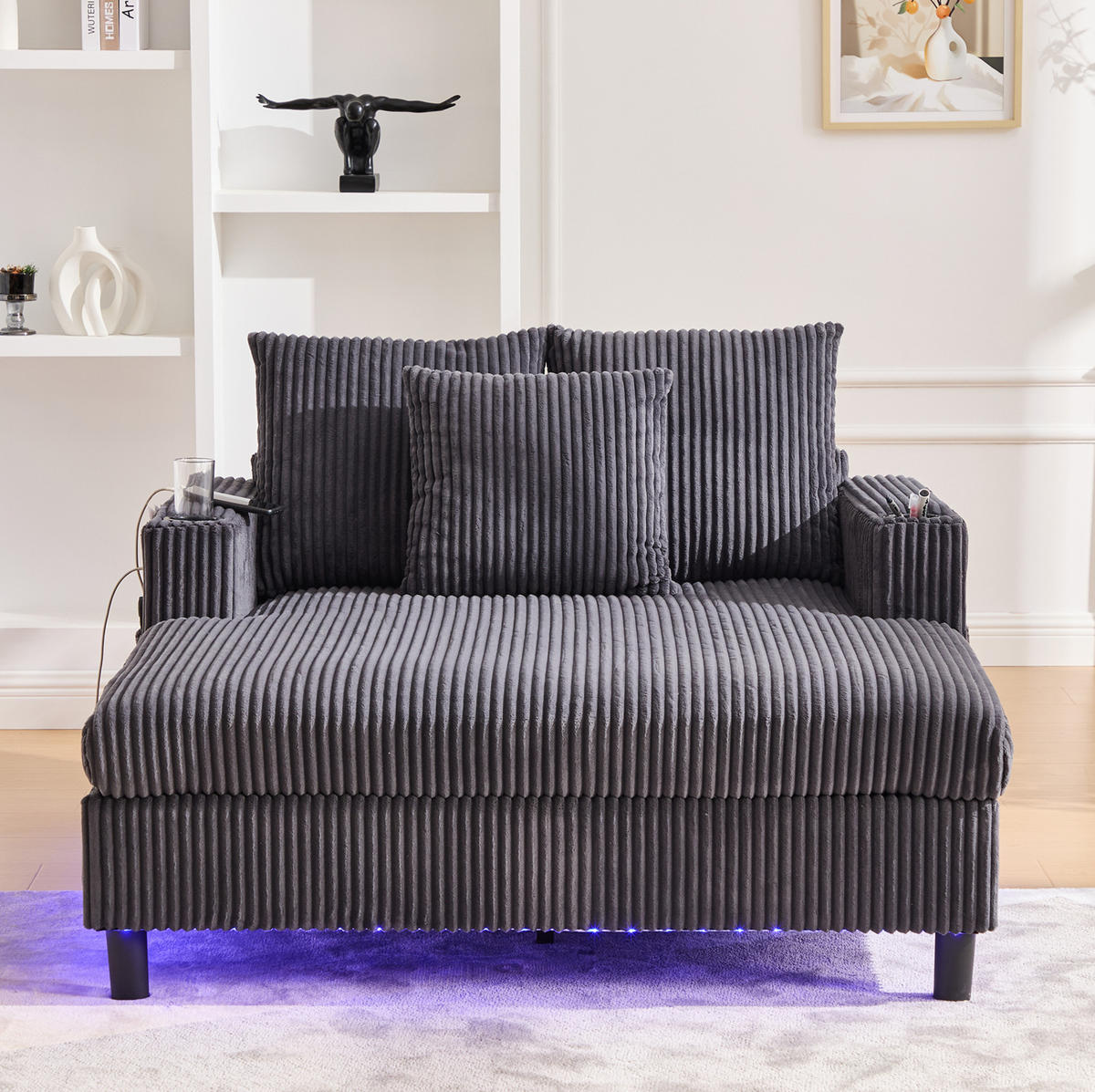 SCHLAFSESSEL Relaxsessel 142 x 128 x 85 cm Corduroy Dark Gray - Dunkelgrau, Holz (128/85/142cm) - Meubliv