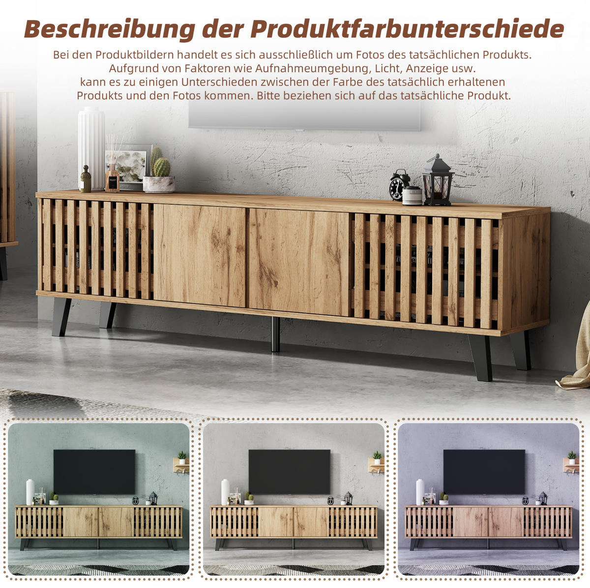 LOWBOARD 180/40/55 cm aus Spanplatte mit 8 Ablagefächern Natur - Hellbraun, Holzwerkstoff (180/55/40cm) - Modenvie
