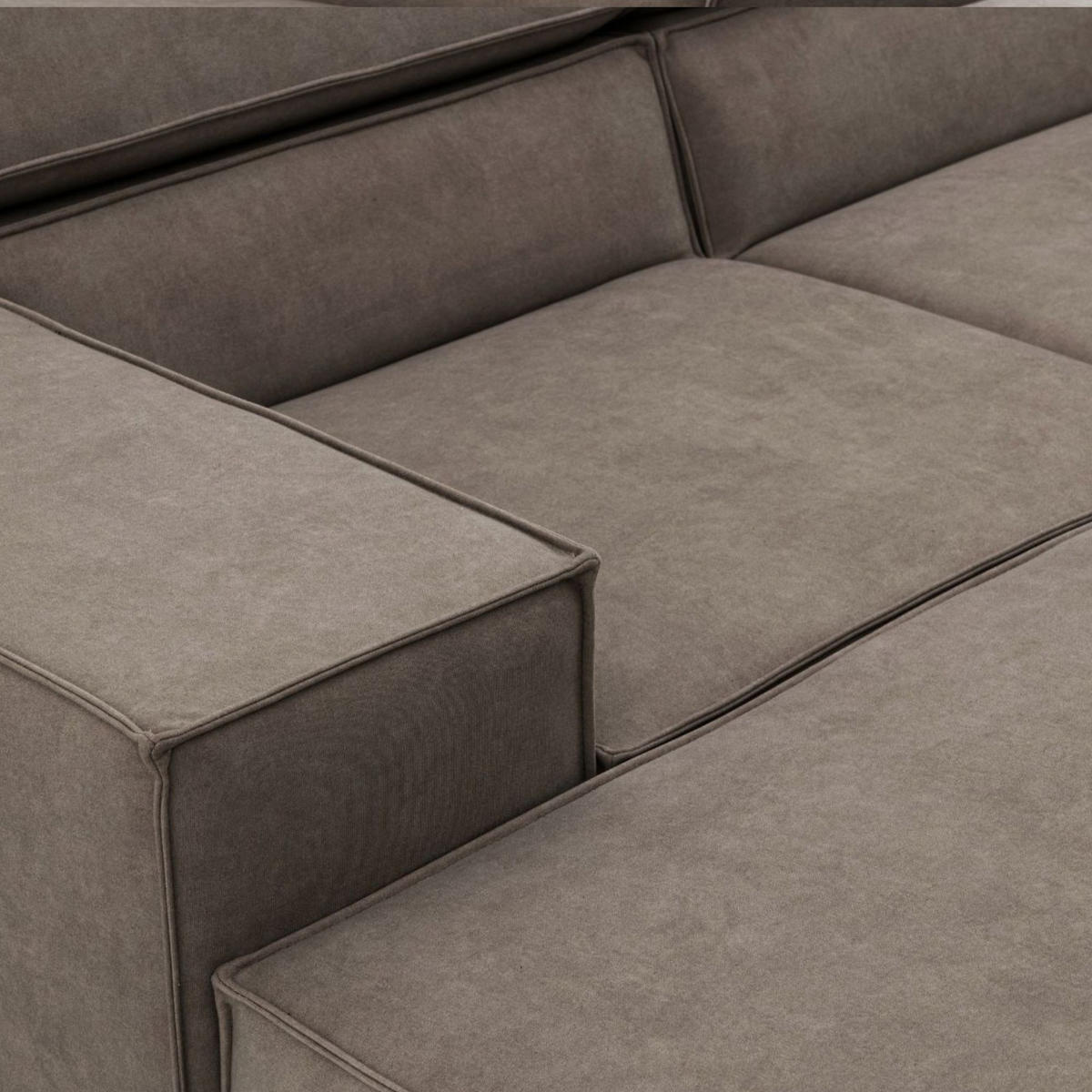 ECKSOFA PURE U Rechts mit Schlaffunktion 127x270 Velours Beige - Beige/Schwarz, Holz/Textil (204/340cm) - Muffo