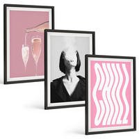 BILDER SET 3er Set - 40x60 cm Schwarzer Rahmen - Stilvolles Porträt, Champagner-Entspannung - Schwarz, Kunststoff (40/60cm) - TULUP