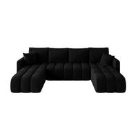 WOHNLANDSCHAFT GARDA U-Form schwarz Strickstoff Aragon 99 - Schlaffunktion, Bettkasten - Schwarz, Textil (305/88/150cm) - Cornero