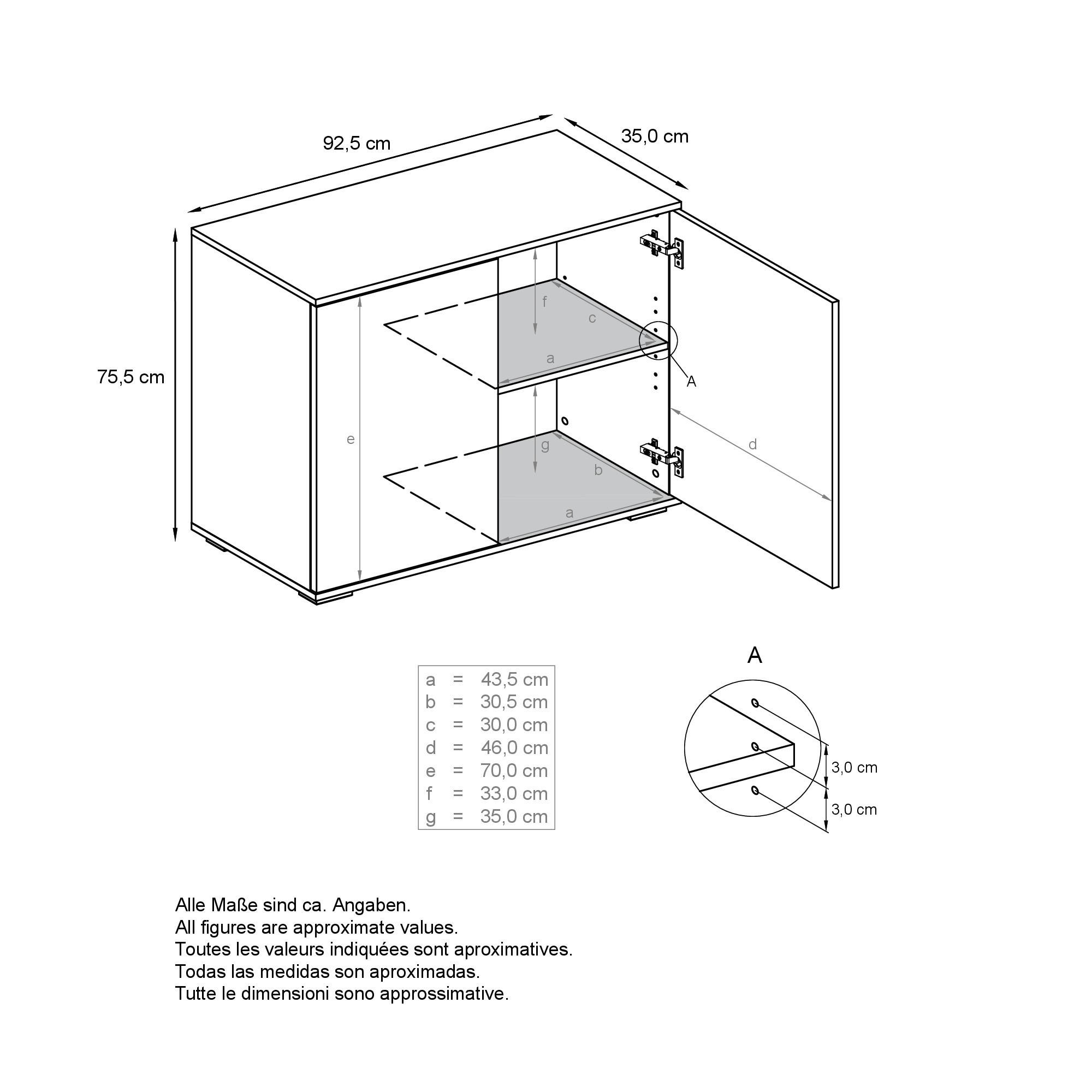 Thumbnail - Vladon Kommode, Grau, Holzwerkstoff, 92.5x73.5x35 cm, Wohnzimmer, Kommoden & Sideboards, Kommoden