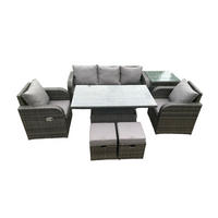 LOUNGESOFA Polyrattan 7-Sitzer - Dunkelgrau/Grau, Glas/Kunststoff - Fimous