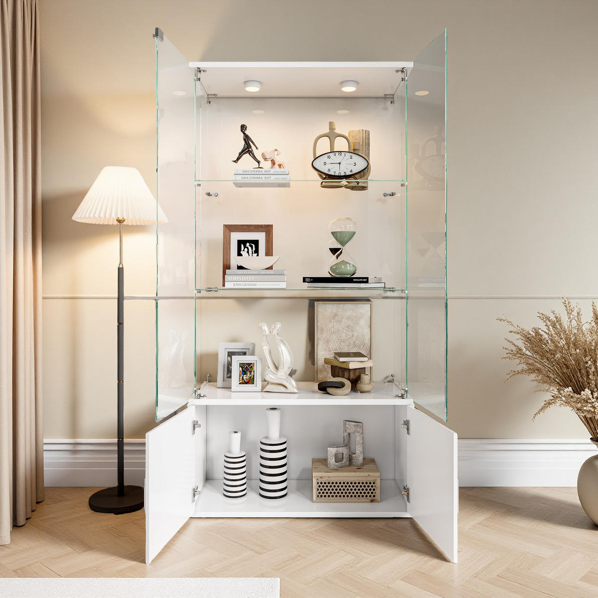GLASVITRINE Weiß LED 78x35x164 cm - Weiß, Glas (35/164/78.51cm) - SHOPENTRA