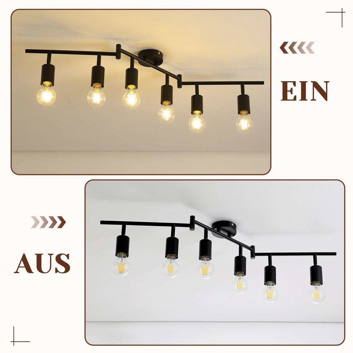 DECKENSTRAHLER Laser 6-flammig 95/9/16 cm - Schwarz, Metall (95/9/16cm) - Nettlife