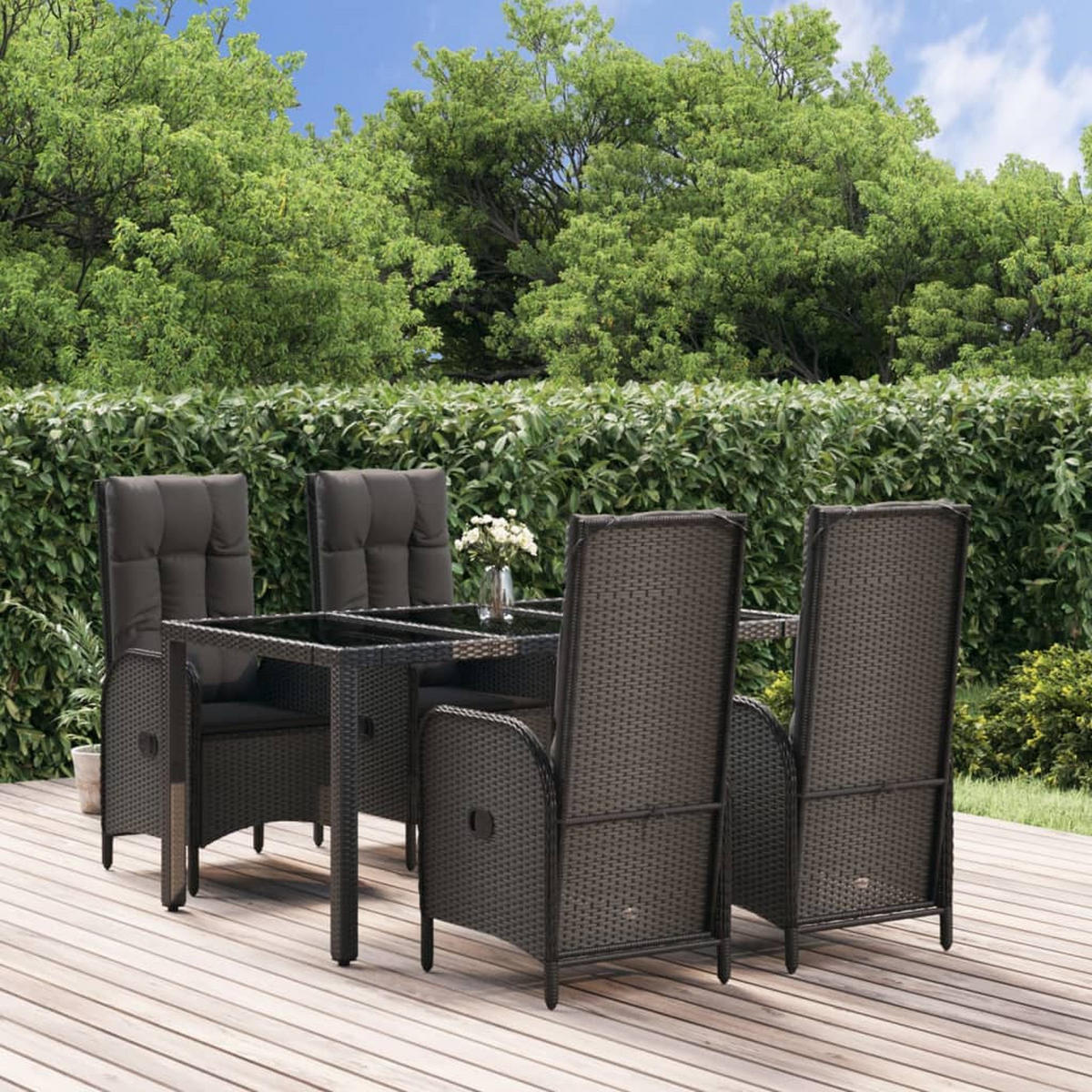 GARTEN-ESSGRUPPE 5Er Set Mit Kissen Schwarz Poly Rattan - Schwarz, Kunststoff - vidaXL