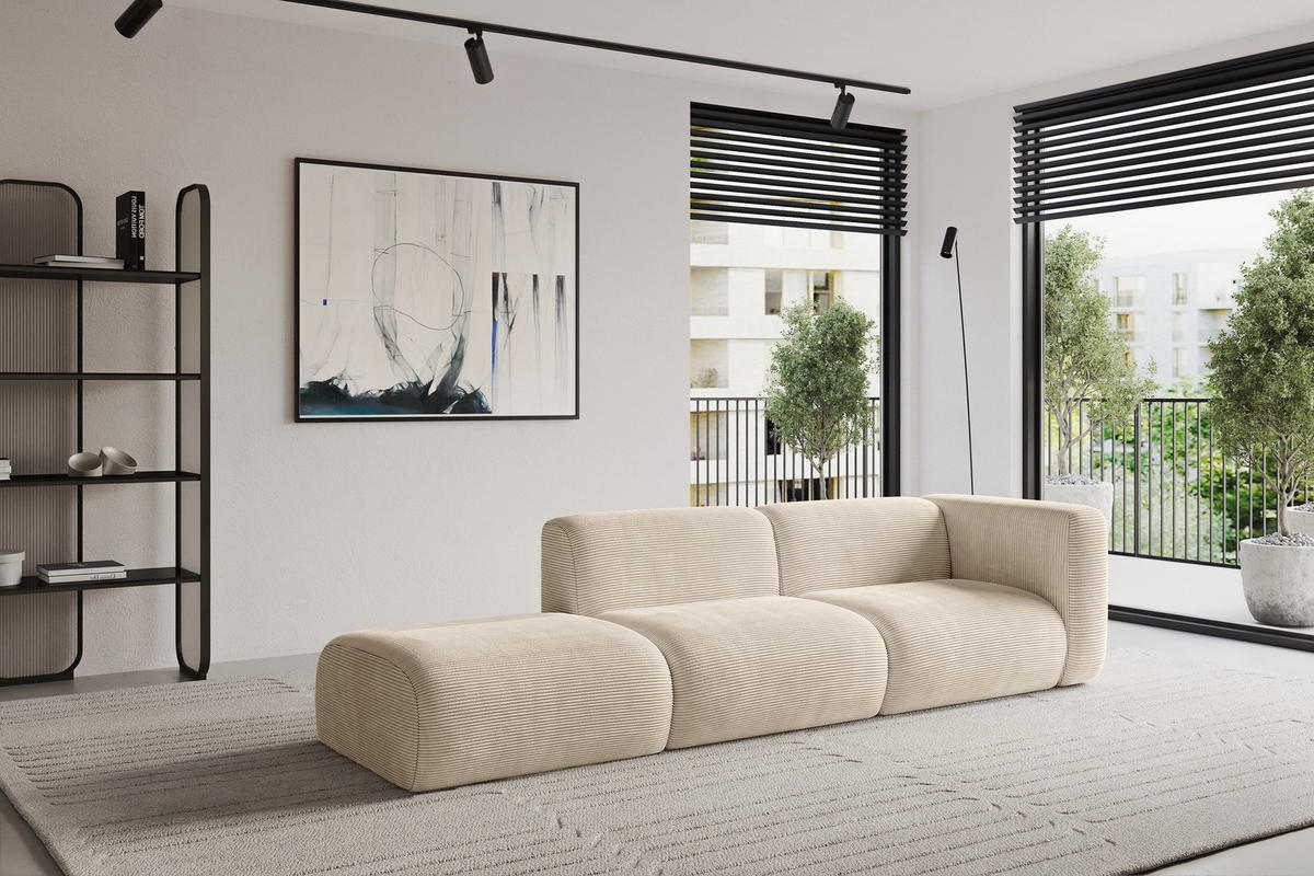 SOFA Ottomane Rechts MIRA-S3 296x89x70 Beige Cord - Sandfarben/Beige, Holzwerkstoff/Kunststoff (296/70/89cm) - ALTDECOR
