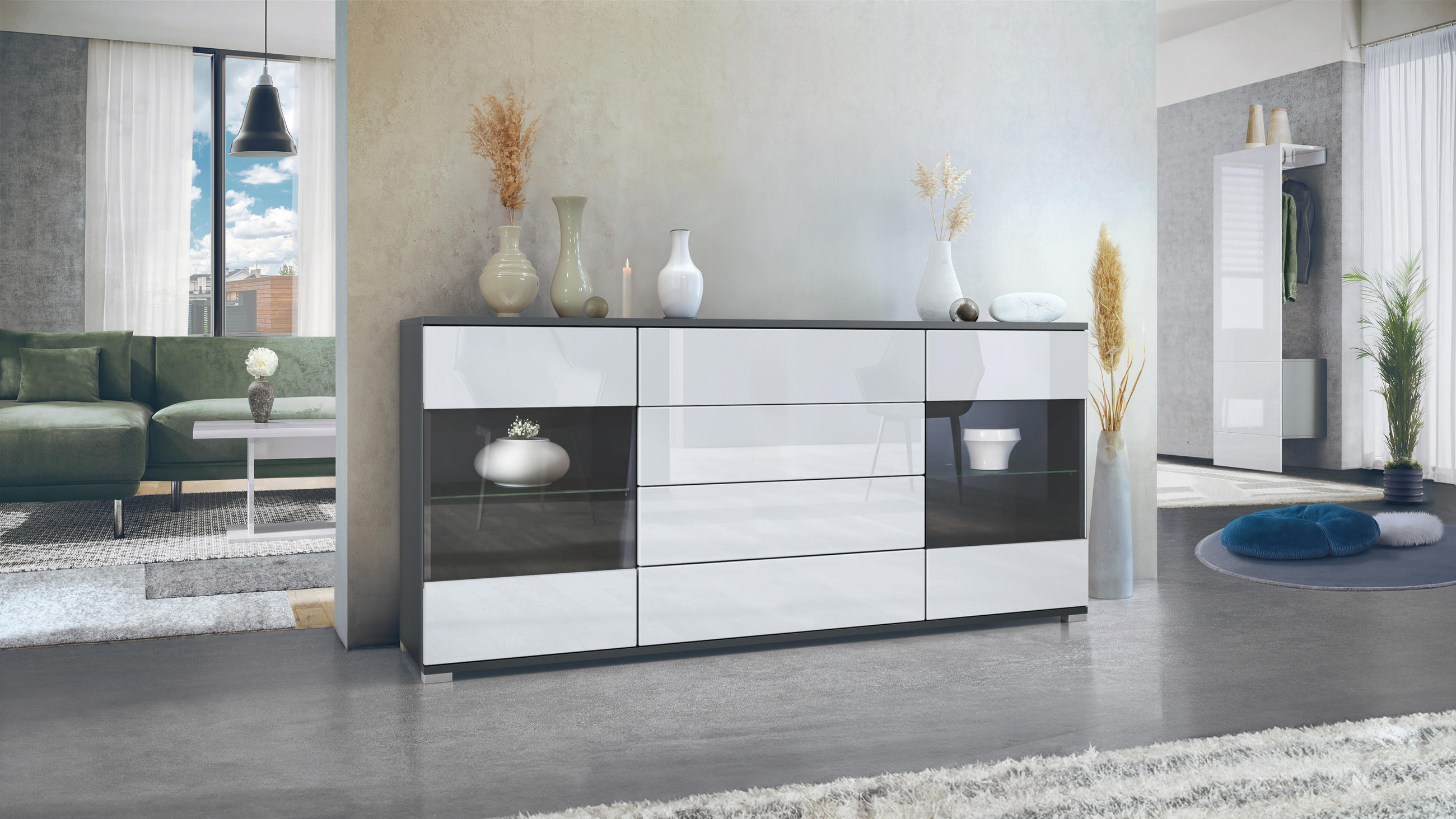 SIDEBOARD Bari Weiß Hochglanz - Weiß Hochglanz, Holzwerkstoff (166.5/75.5/35cm) - Vladon