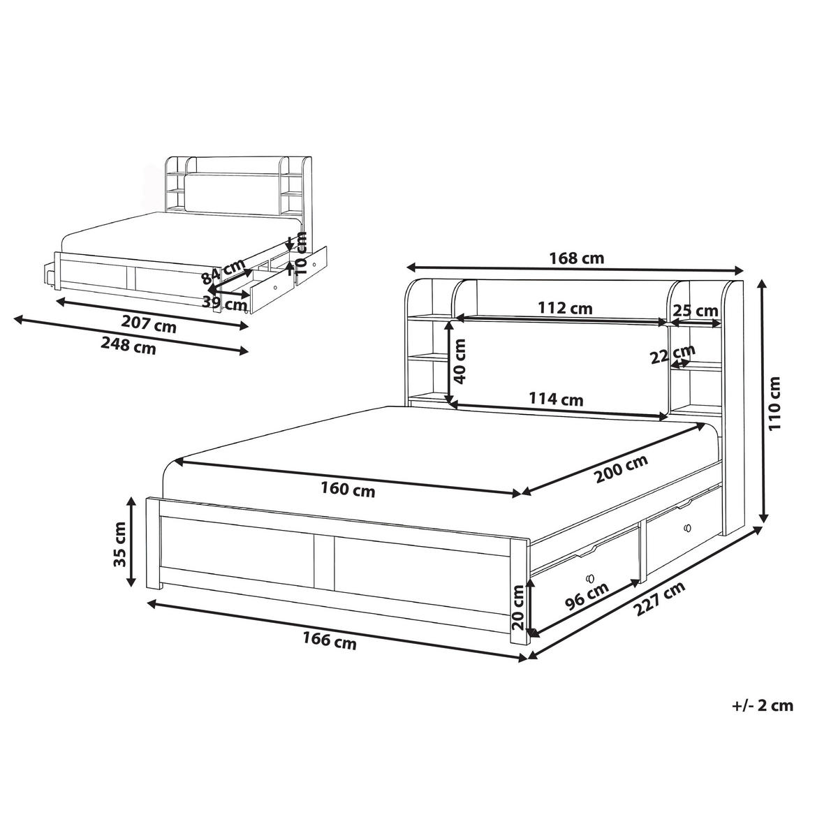 BETT mit Schubladen 160/200 cm MDF-Platte Weiß Bizou - Weiß, Holzwerkstoff (160/200cm) - Beliani