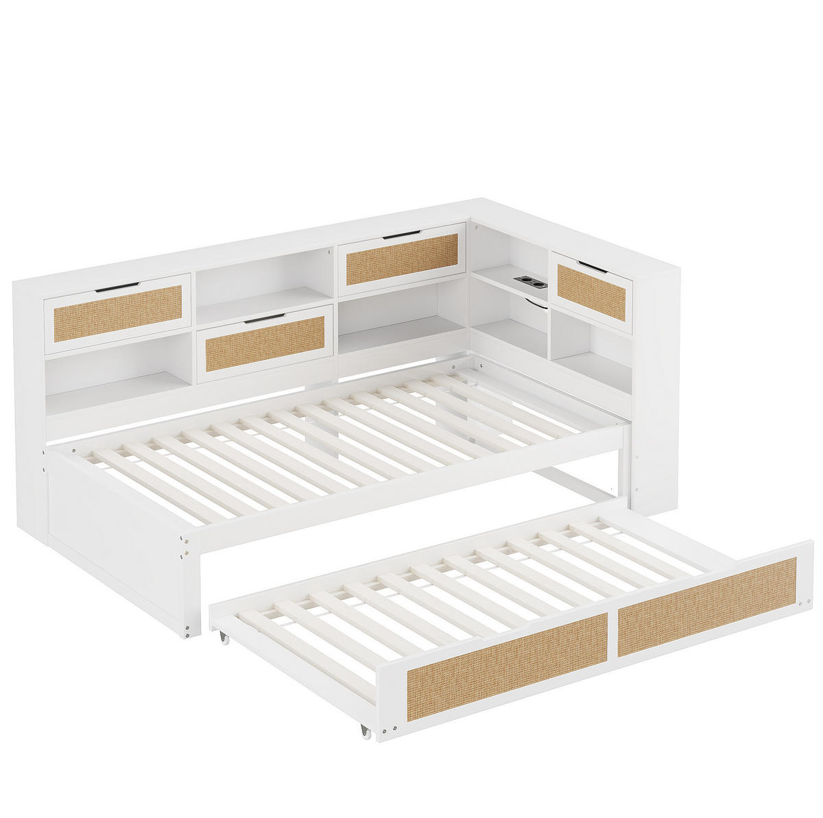 SCHLAFSOFA 90/200 cm mit Ausziehbett 90/190 cm, Stauraum und Ladeanschlüssen, Weiß - Weiß, Holzwerkstoff (225/92/116cm) - Redom