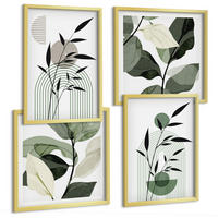 BILDER SET 4er Set - 50x50 cm & 40x60 cm Goldrahmen - Boho-Pflanzenkompositionen - Goldfarben, Kunststoff (50/50cm) - TULUP