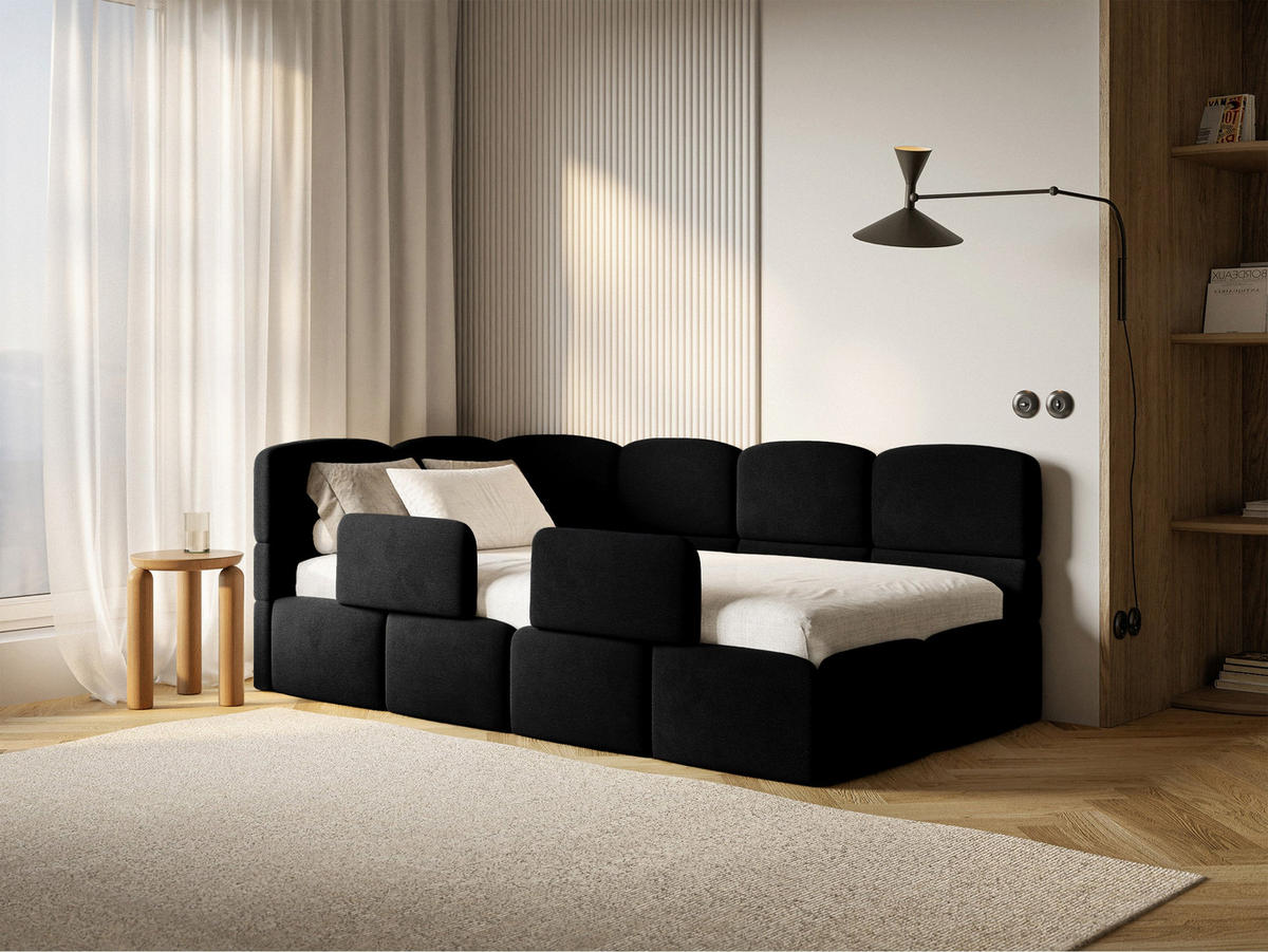 DETSKÁ POSTEĽ Cloudy čierna 90x200 cm, s matracom a zábranou, záhlavie vľavo, zamat - čierna, textil/plast (90/200cm) - Selsey