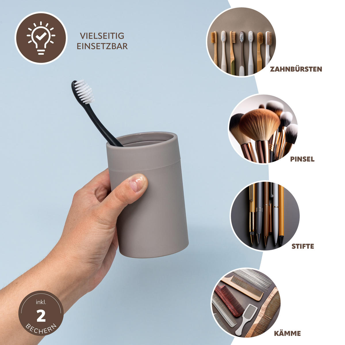 BADEZIMMER-SET SAVONA, Soft-Touch, taupe, rund - Taupe, Kunststoff (9/16/7cm) - bremermann