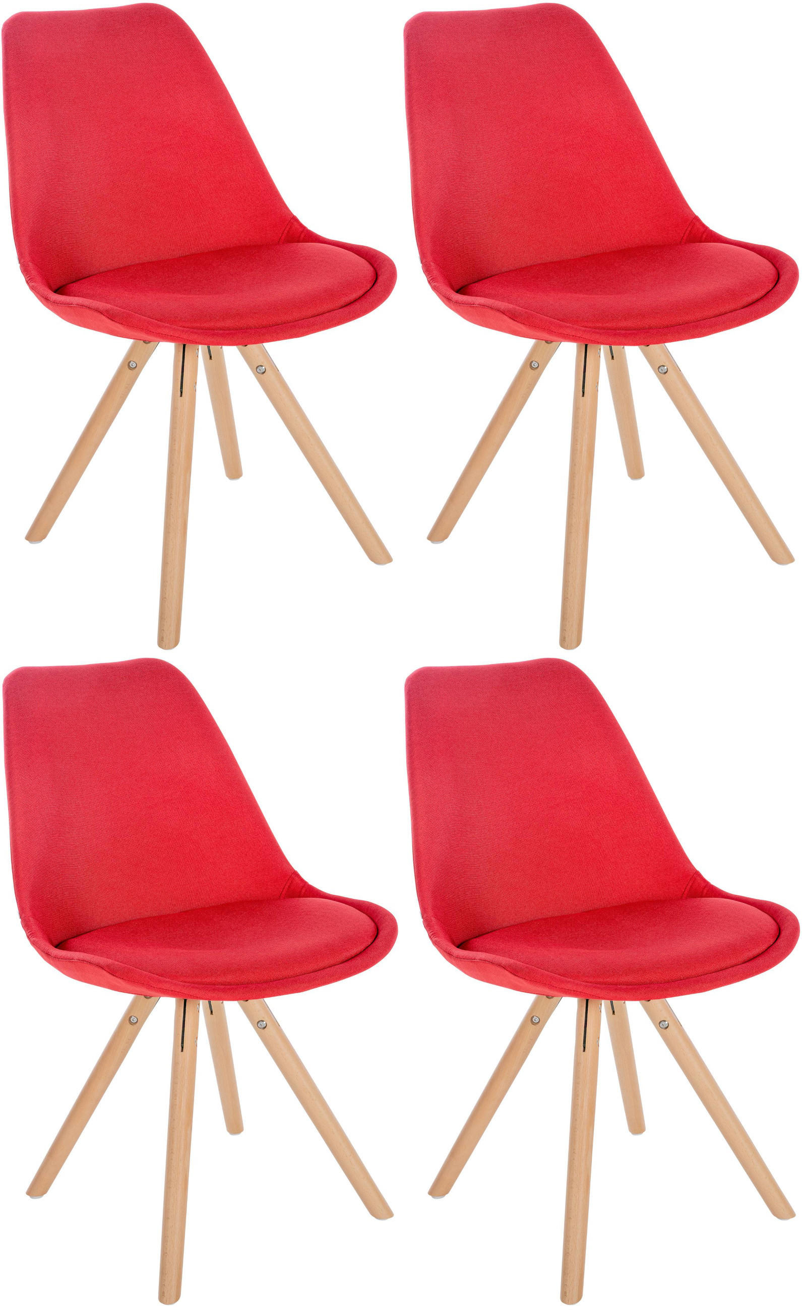 STUHL 4er Set Stoff rot - Eukalyptusholzfarben/Rot, Holz/Textil (48/81/54cm) - CLP