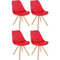 STUHL 4er Set Stoff rot - Eukalyptusholzfarben/Rot, Holz/Textil (48/81/54cm) - CLP