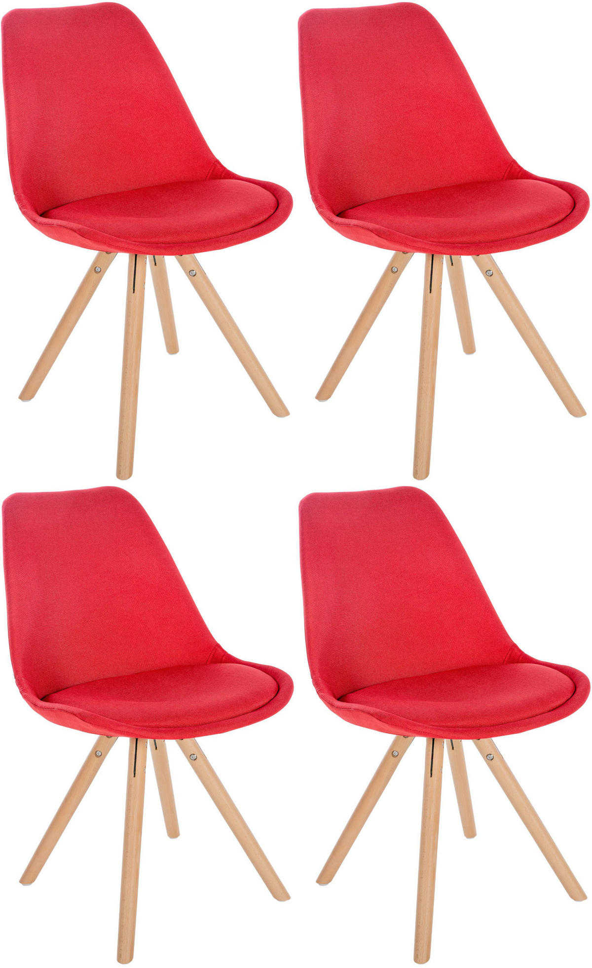 STUHL 4er Set Stoff rot - Eukalyptusholzfarben/Rot, Holz/Textil (48/81/54cm) - CLP